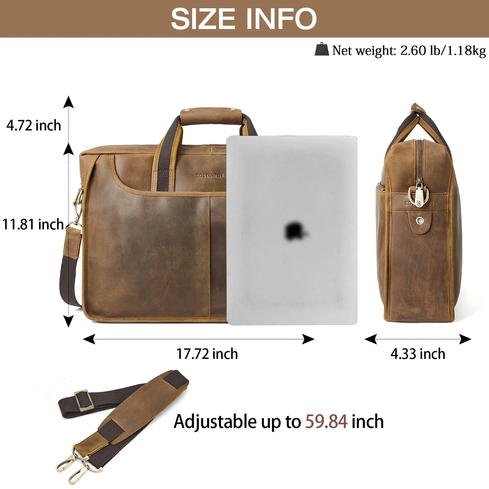 17 inch Men's Briefcase Messenger Bag — Business Lawyer - Image 15