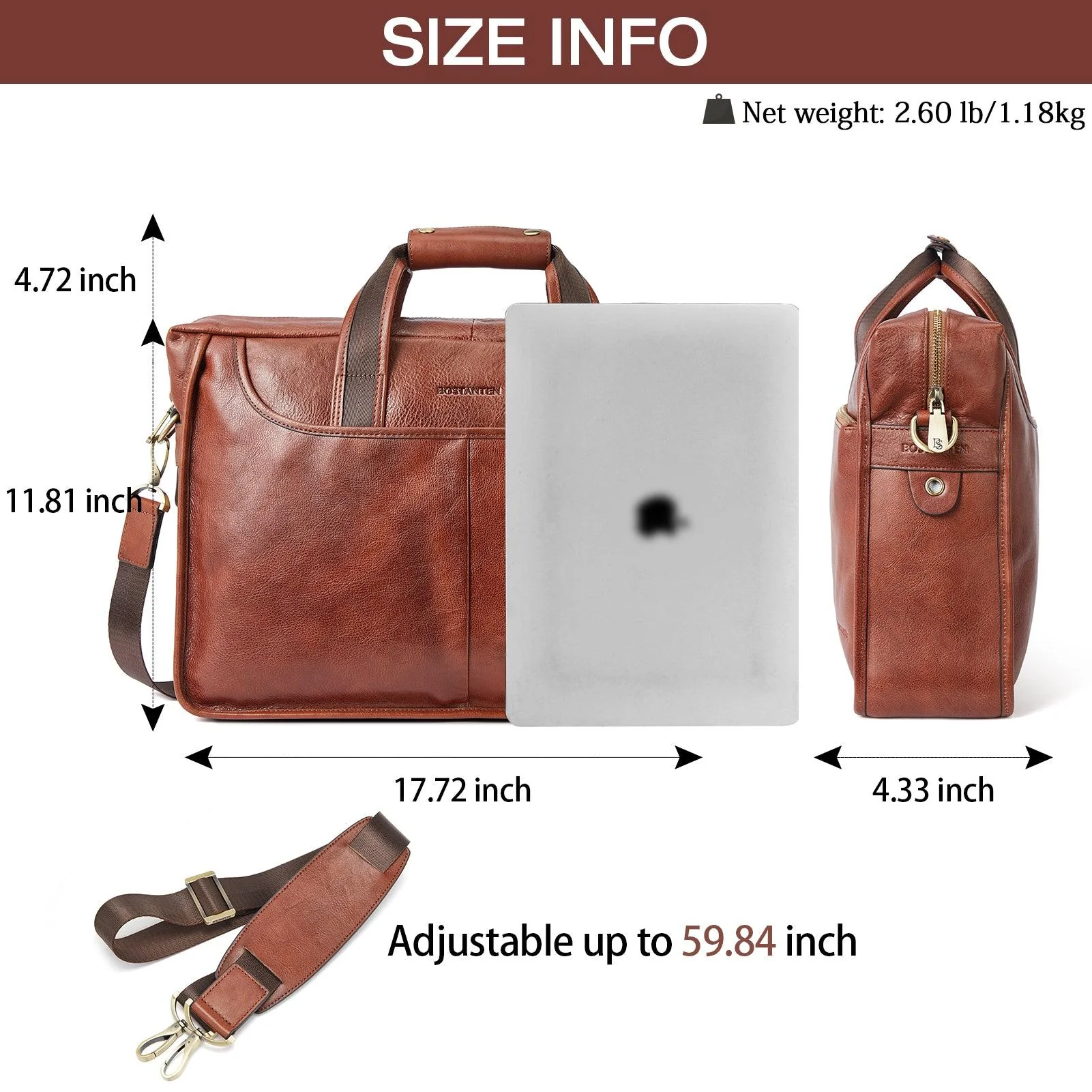 17 inch Men's Briefcase Messenger Bag — Business Lawyer - Image 4