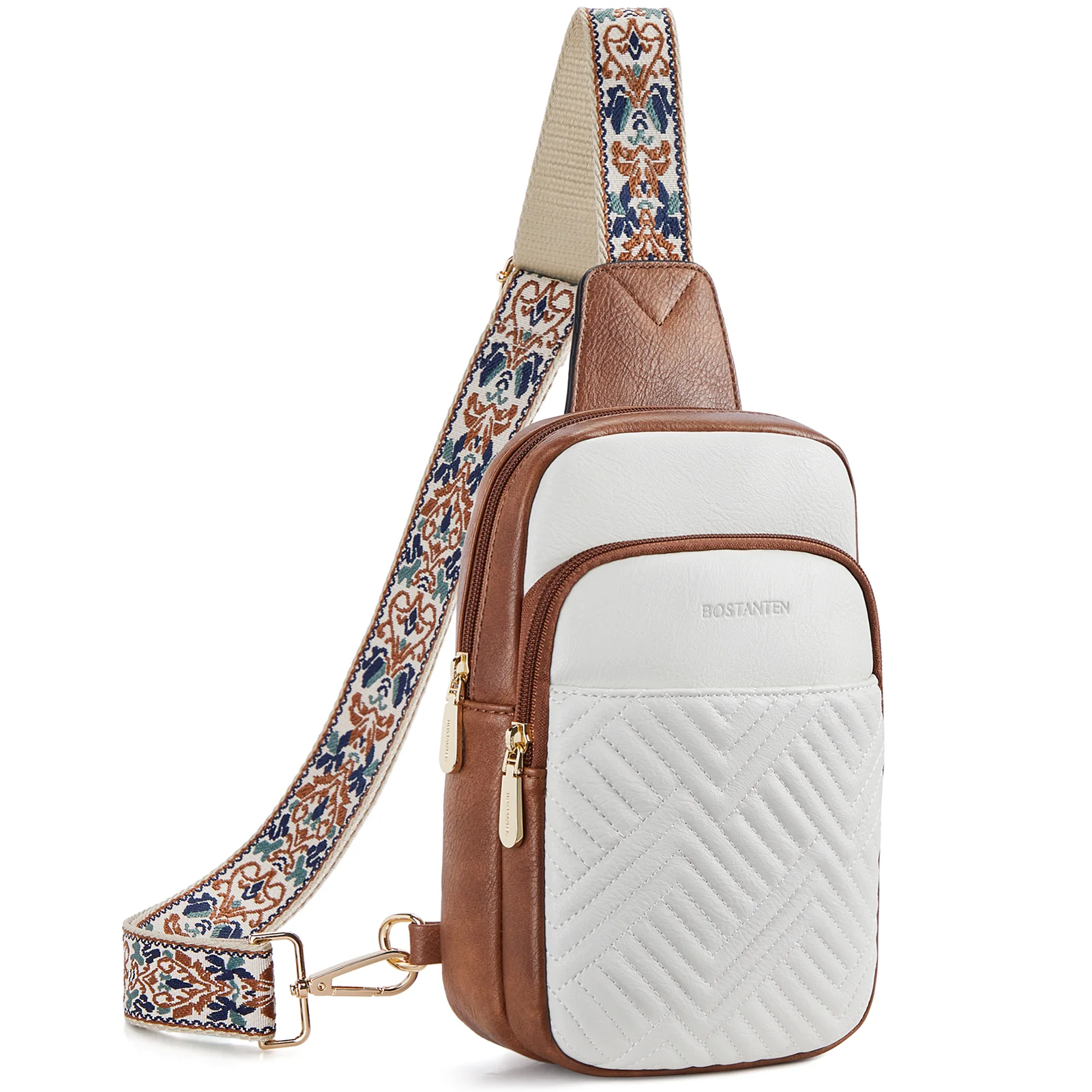 Aurora Chevron Quilted Embroidered Strap Sling Bag - Image 10
