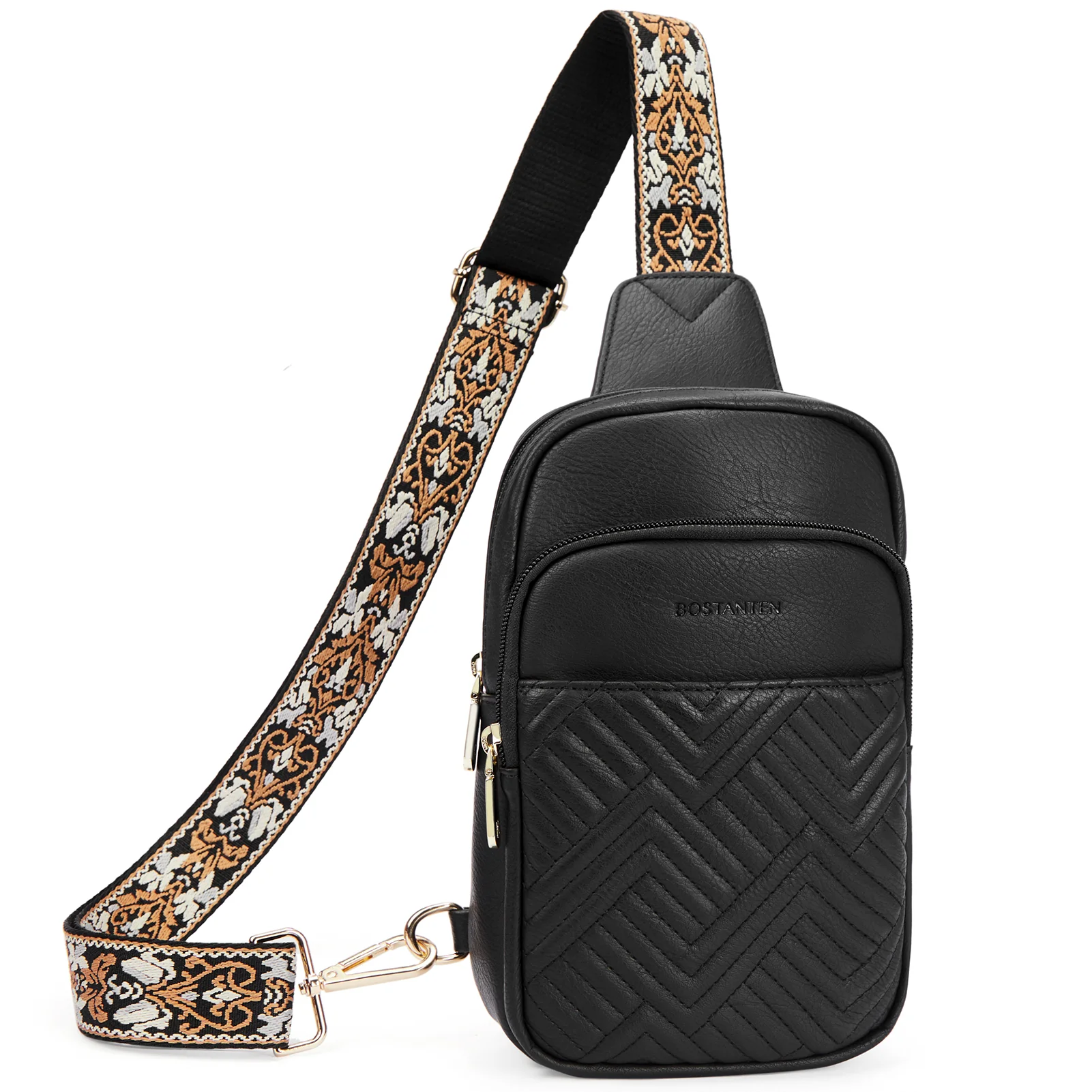 Aurora Chevron Quilted Embroidered Strap Sling Bag - Image 17