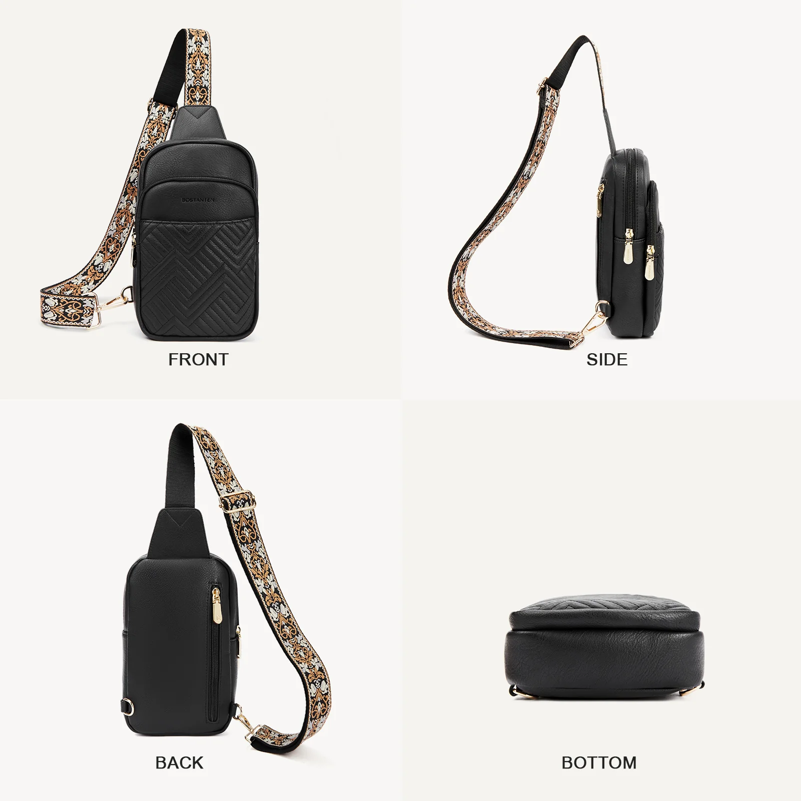 Aurora Chevron Quilted Embroidered Strap Sling Bag - Image 20