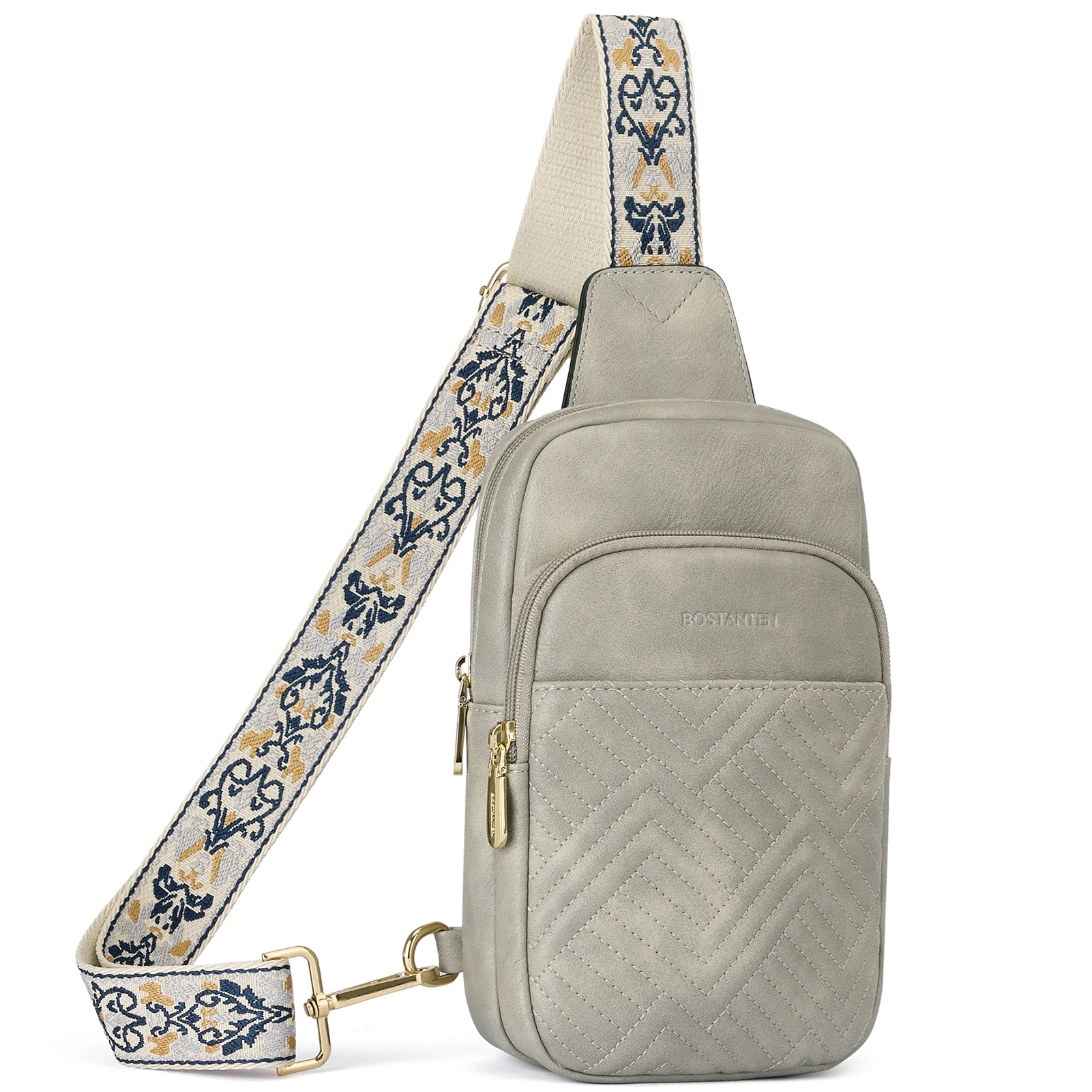 Aurora Chevron Quilted Embroidered Strap Sling Bag - Image 25