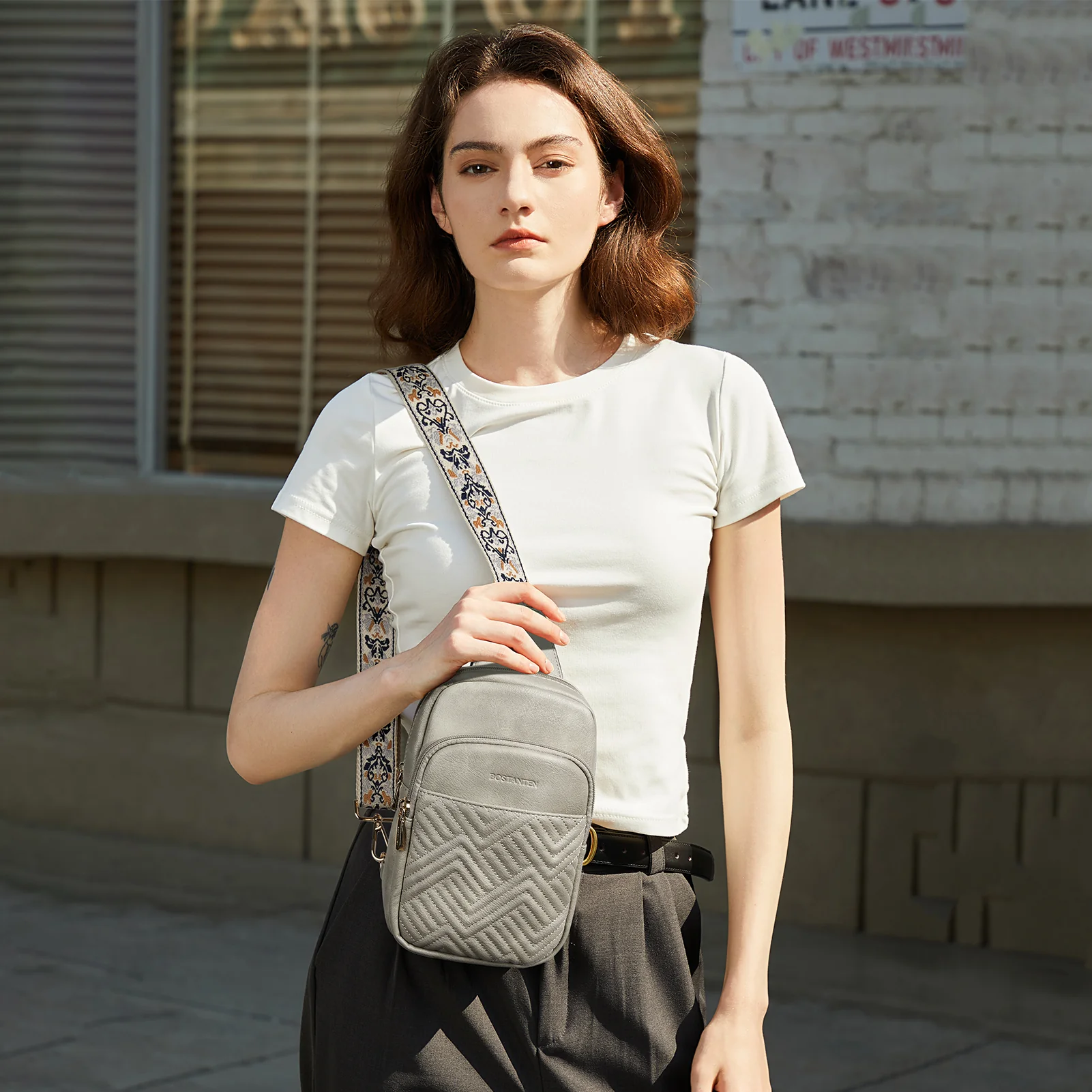 Aurora Chevron Quilted Embroidered Strap Sling Bag - Image 26