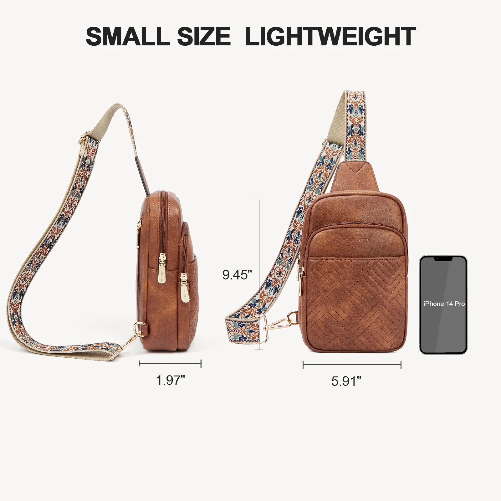 Aurora Chevron Quilted Embroidered Strap Sling Bag - Image 3