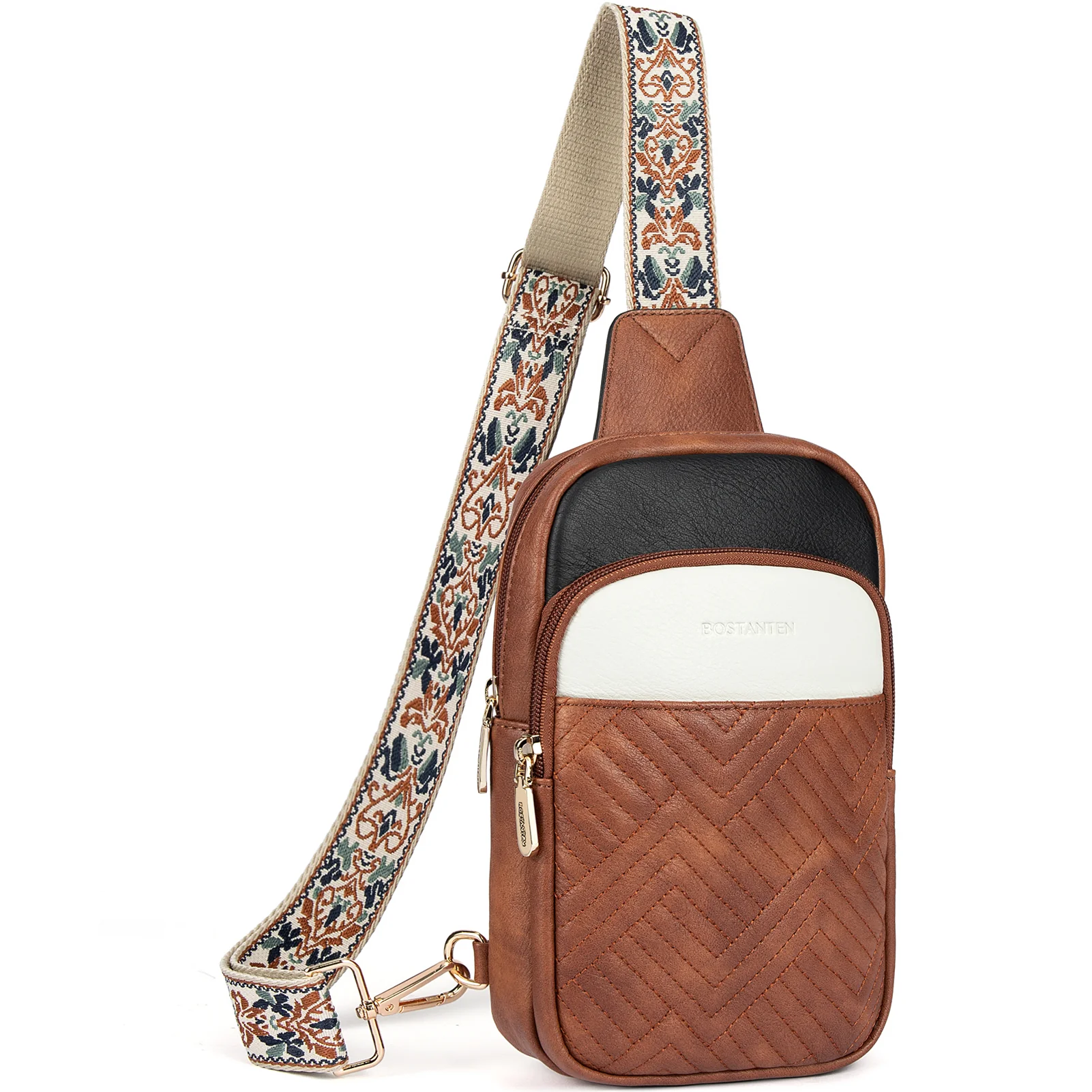 Aurora Chevron Quilted Embroidered Strap Sling Bag - Image 33