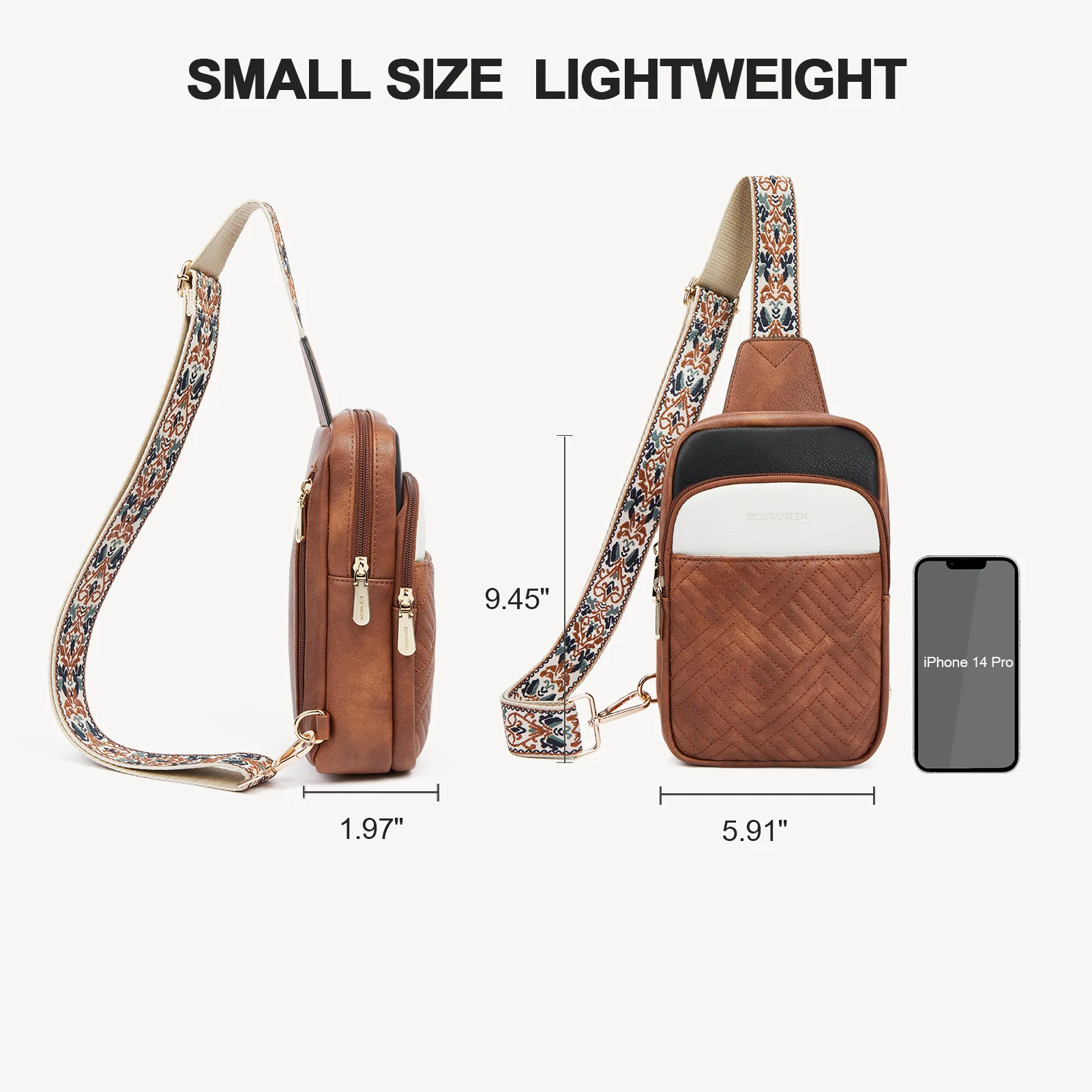 Aurora Chevron Quilted Embroidered Strap Sling Bag - Image 35