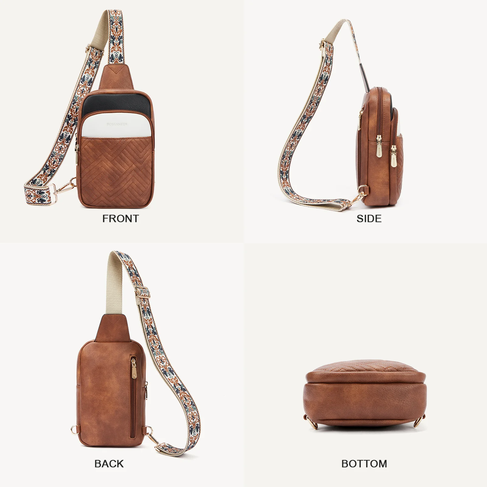 Aurora Chevron Quilted Embroidered Strap Sling Bag - Image 40