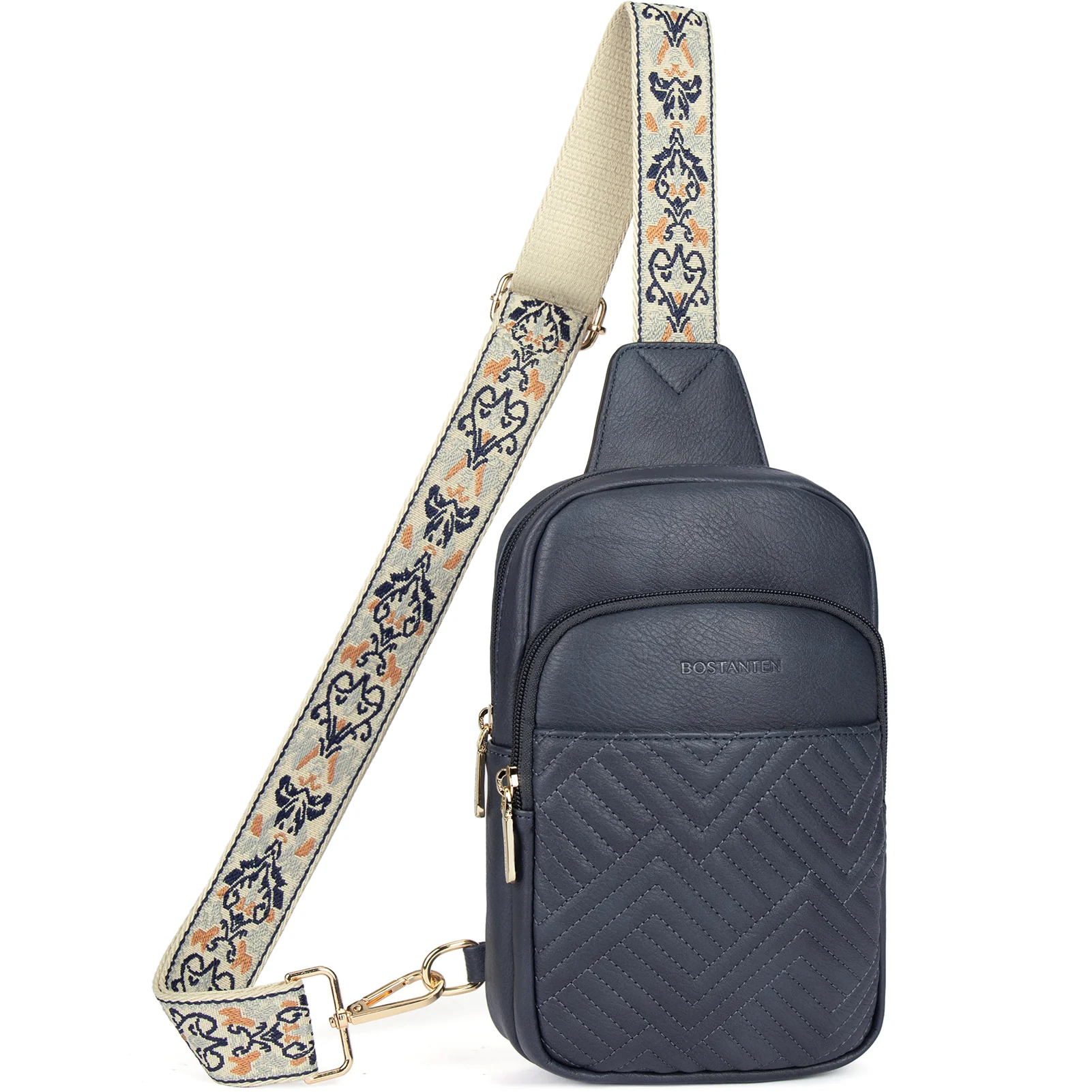 Aurora Chevron Quilted Embroidered Strap Sling Bag - Image 41