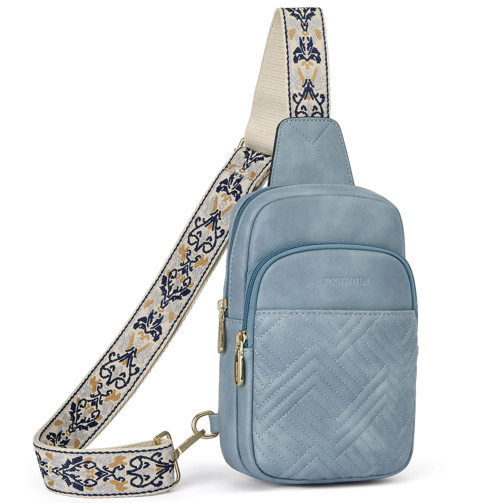Aurora Chevron Quilted Embroidered Strap Sling Bag - Image 49