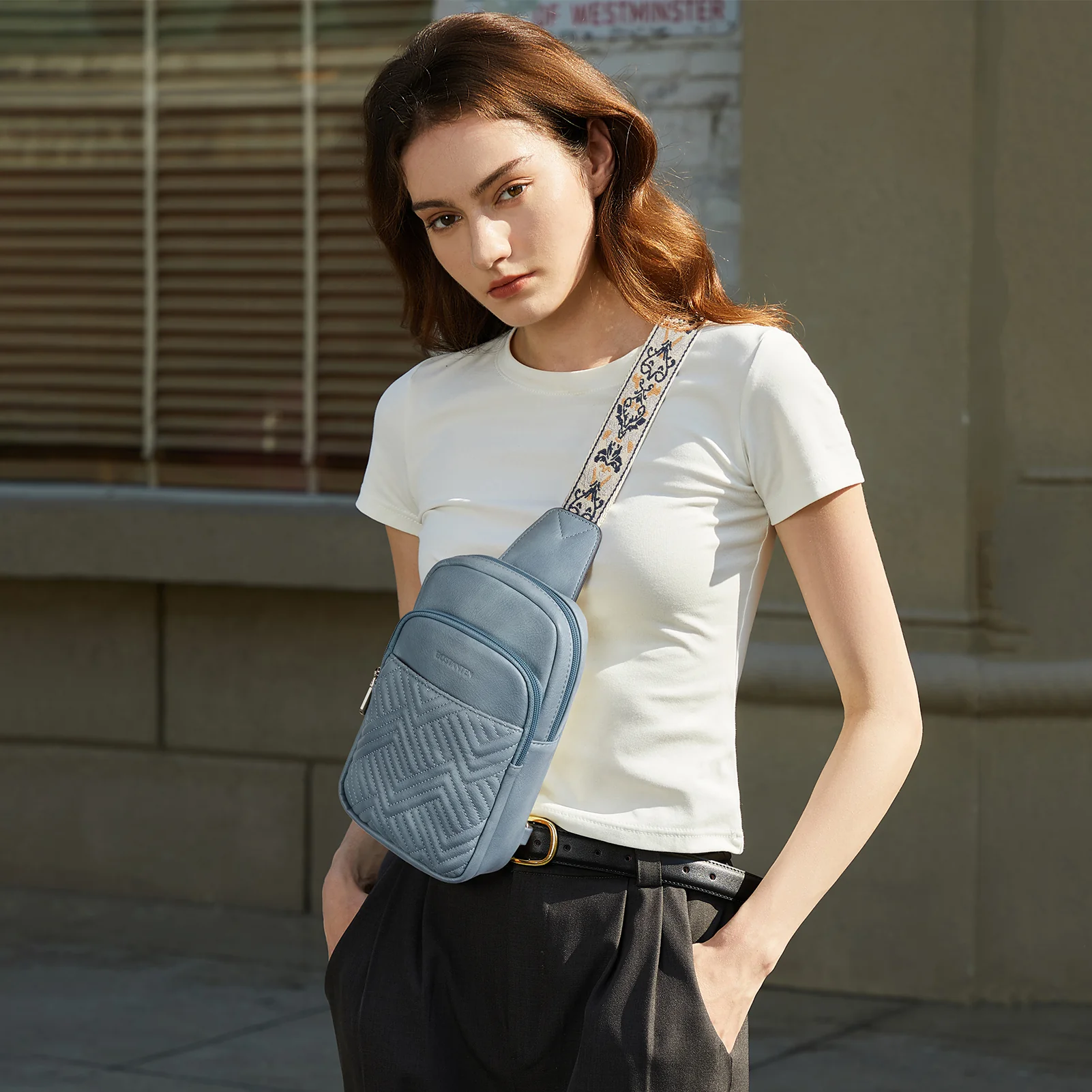 Aurora Chevron Quilted Embroidered Strap Sling Bag - Image 50