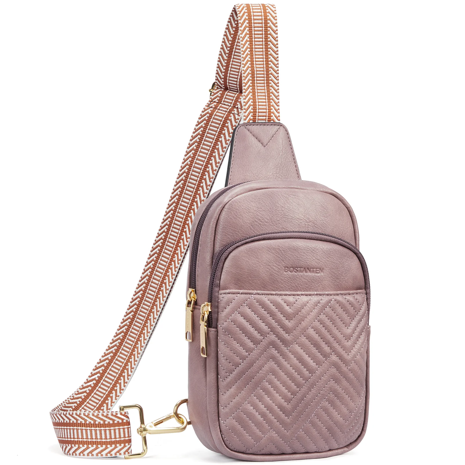 Aurora Chevron Quilted Embroidered Strap Sling Bag - Image 57