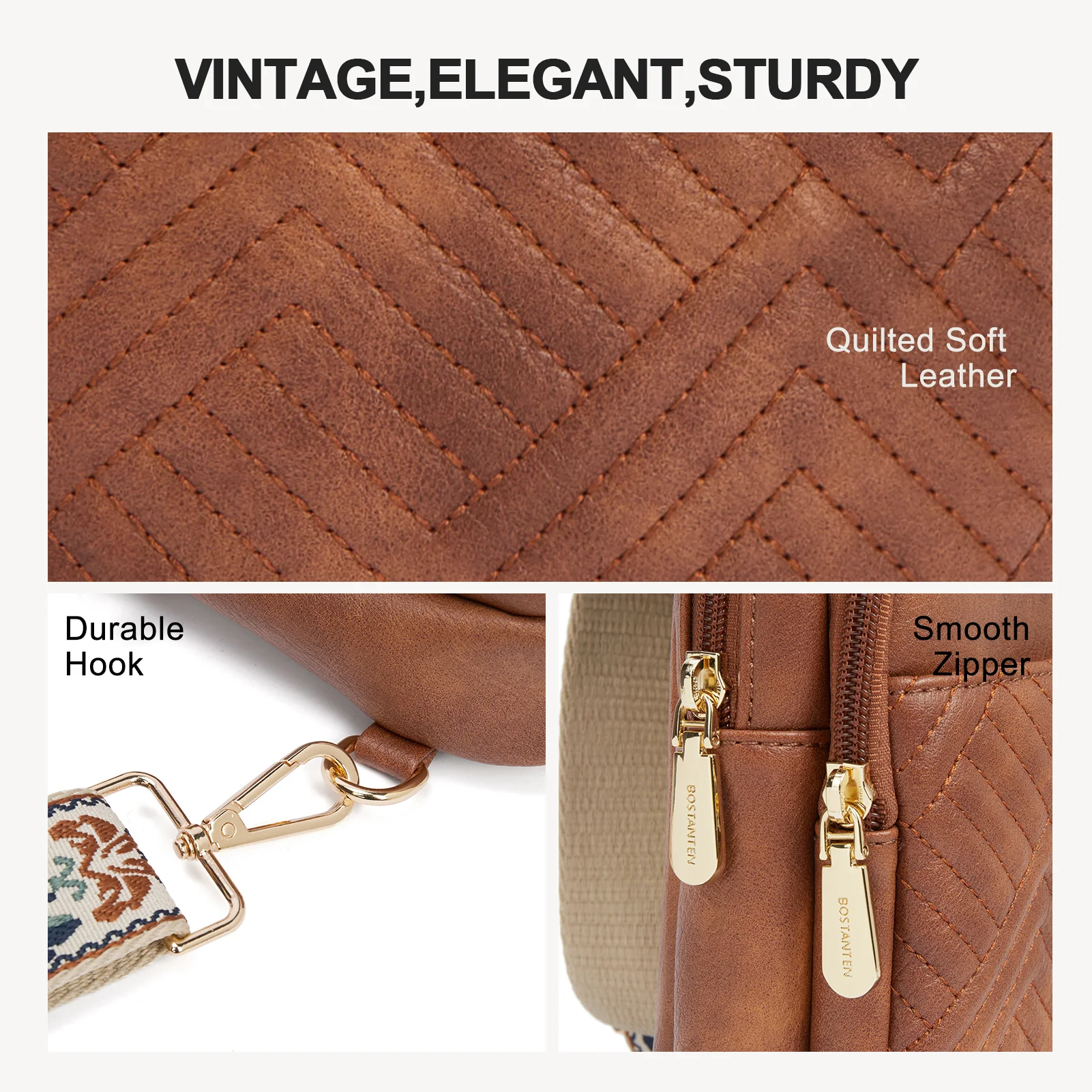 Aurora Chevron Quilted Embroidered Strap Sling Bag - Image 6