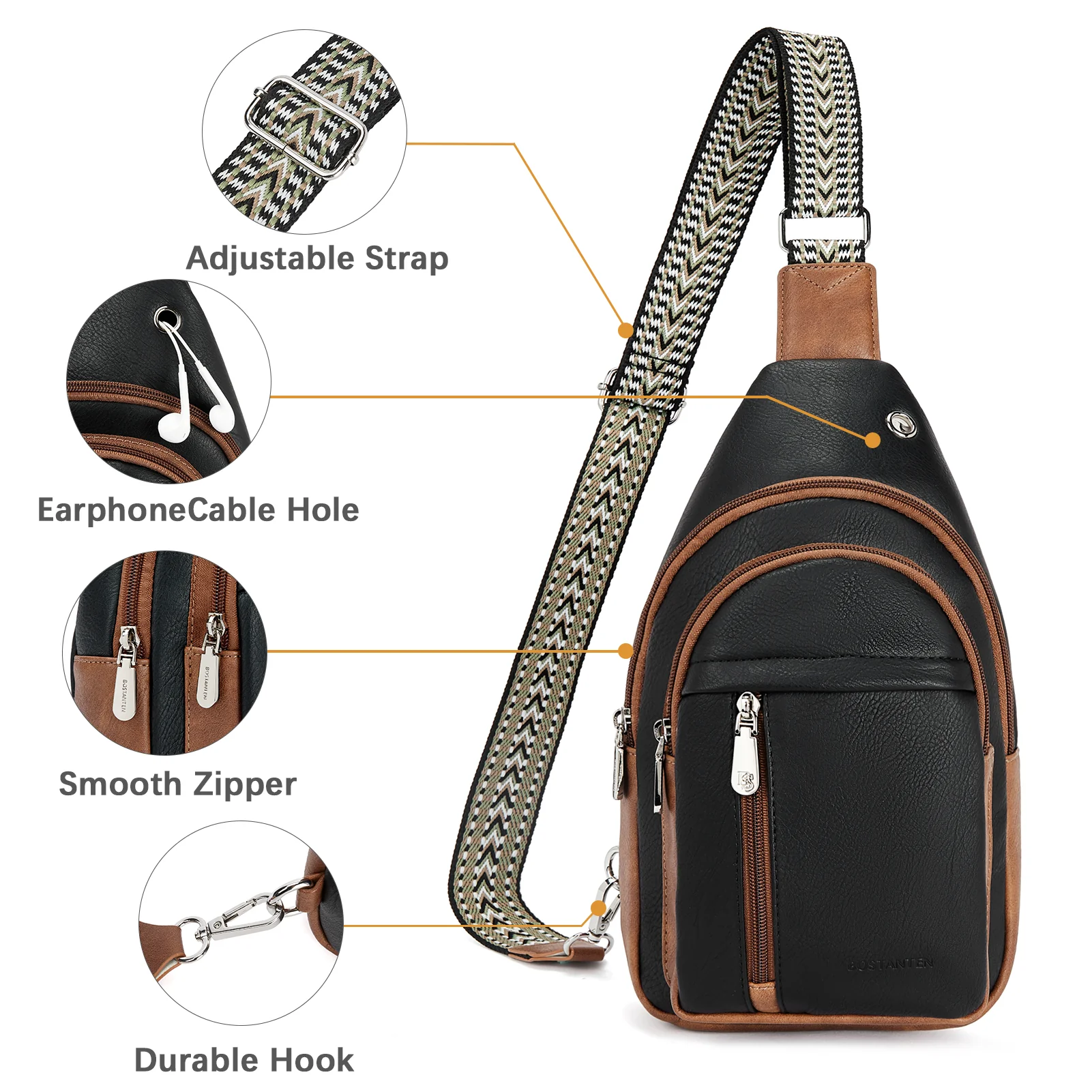Aurora Chevron Patterned Sling Bag with Adjustable Guitar Strap - Image 23
