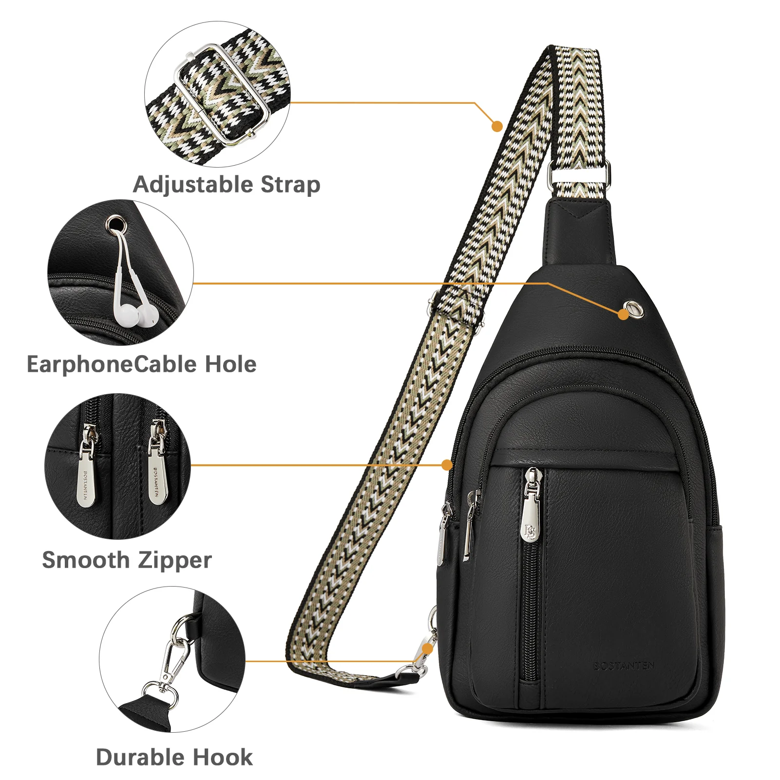 Aurora Chevron Patterned Sling Bag with Adjustable Guitar Strap - Image 24
