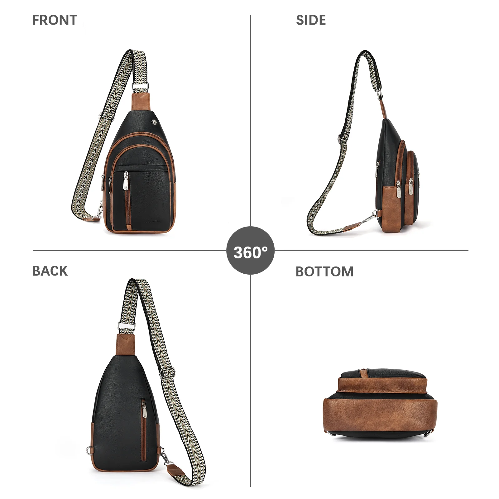 Aurora Chevron Patterned Sling Bag with Adjustable Guitar Strap - Image 27