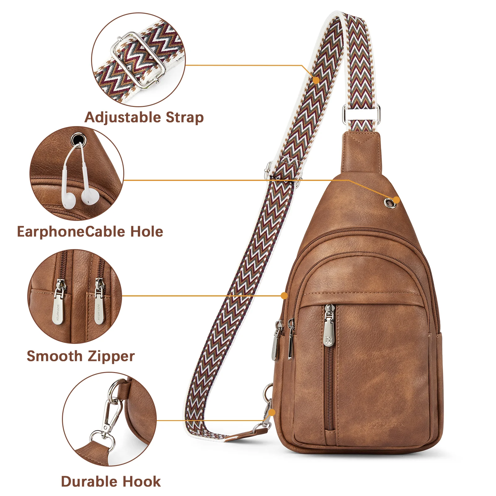 Aurora Chevron Patterned Sling Bag with Adjustable Guitar Strap - Image 35