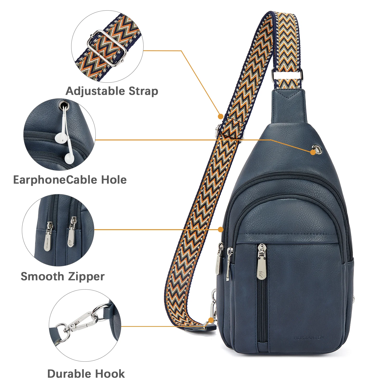 Aurora Chevron Patterned Sling Bag with Adjustable Guitar Strap - Image 43