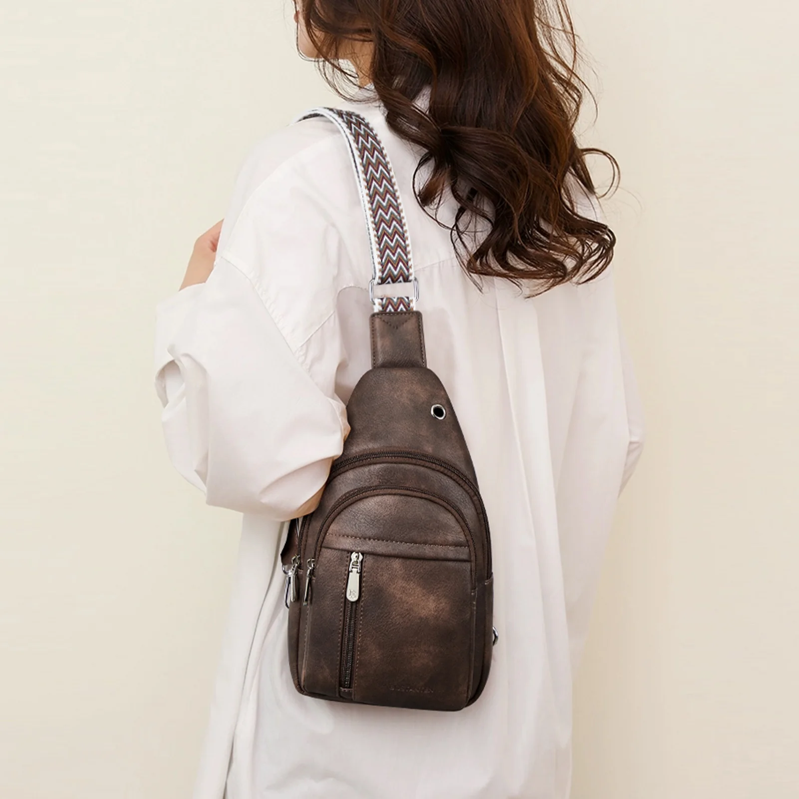 Aurora Chevron Patterned Sling Bag with Adjustable Guitar Strap - Image 48