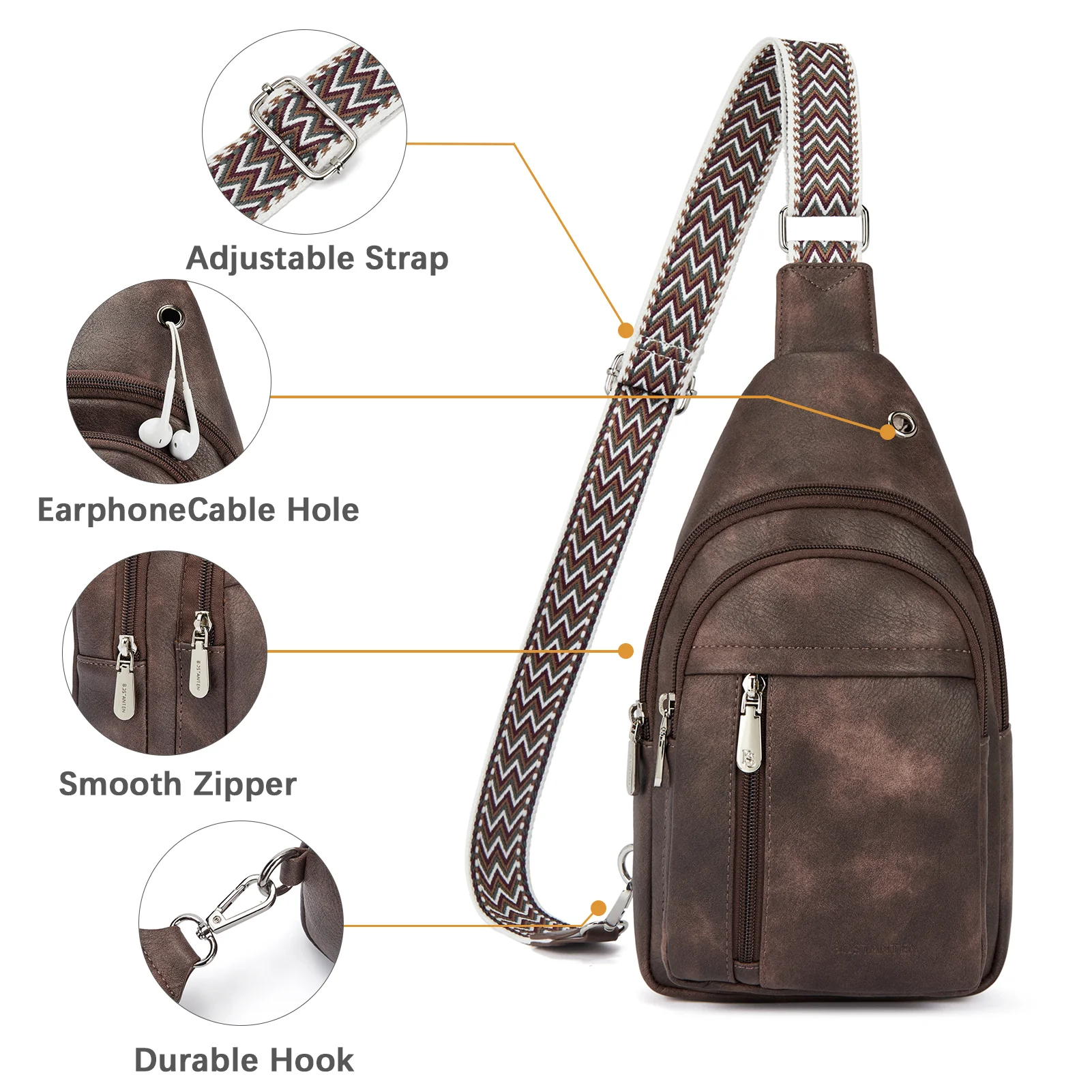 Aurora Chevron Patterned Sling Bag with Adjustable Guitar Strap - Image 52