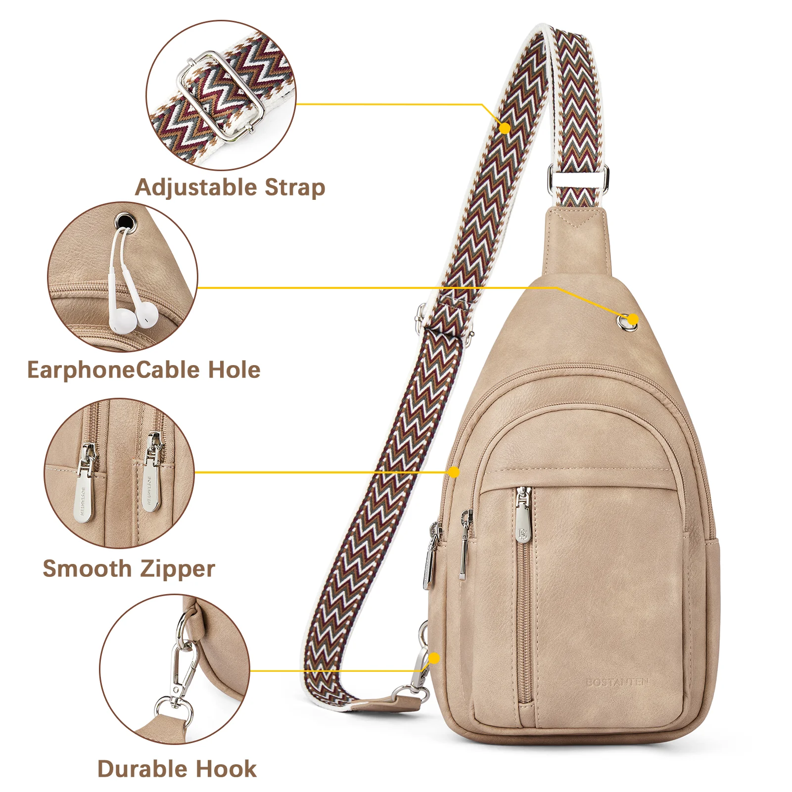 Aurora Chevron Patterned Sling Bag with Adjustable Guitar Strap - Image 59