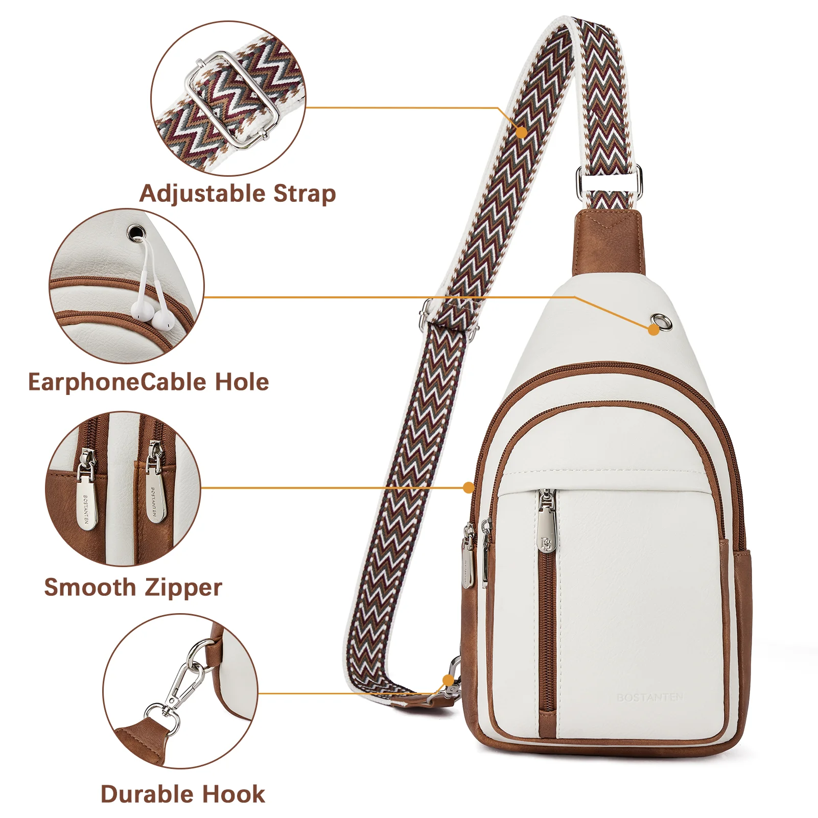 Aurora Chevron Patterned Sling Bag with Adjustable Guitar Strap - Image 8