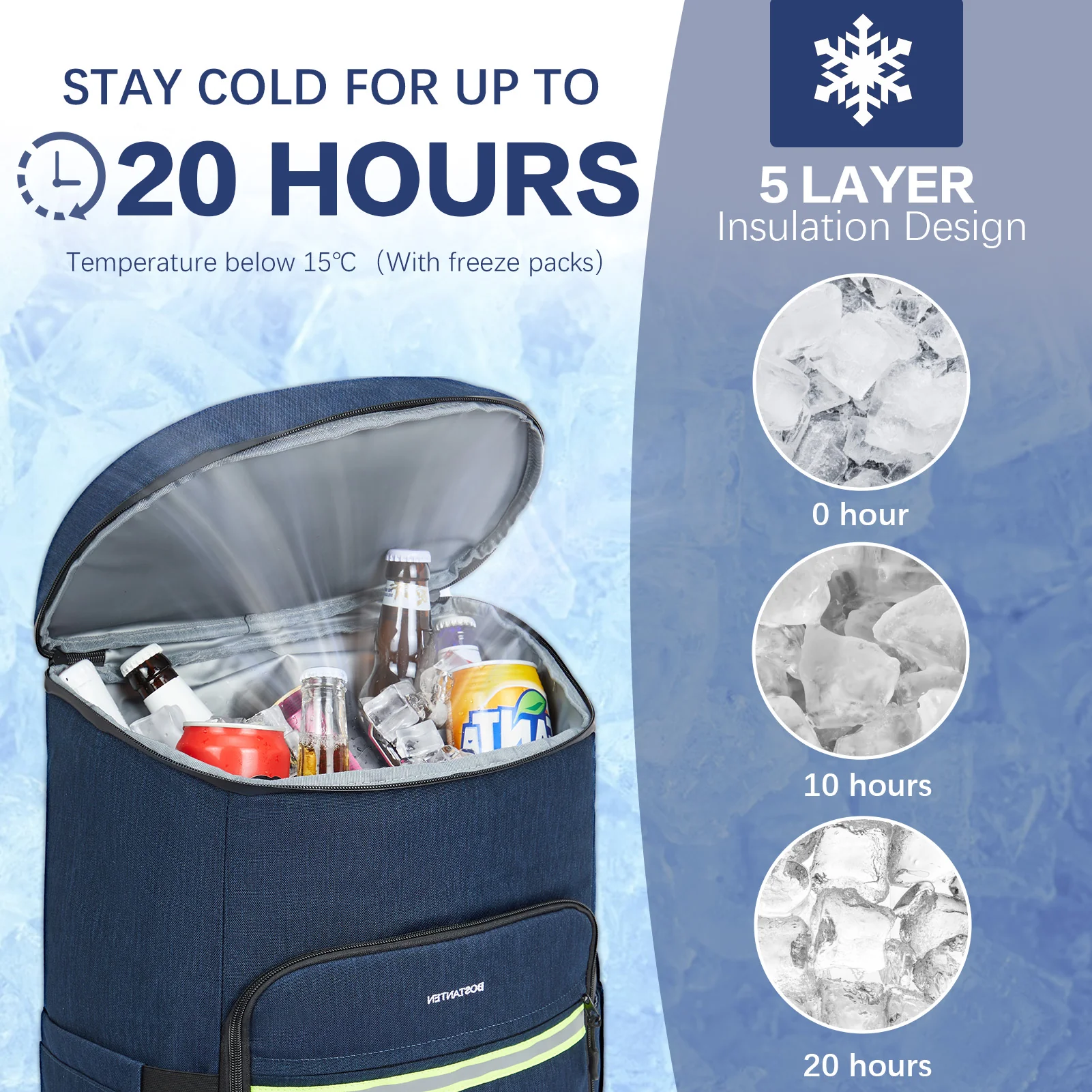 Backpack Cooler - 30 Cans Leakproof Insulated Cooler Backpack with Trolley Sleeve, Lightweight Soft Cooler Bag - Image 10