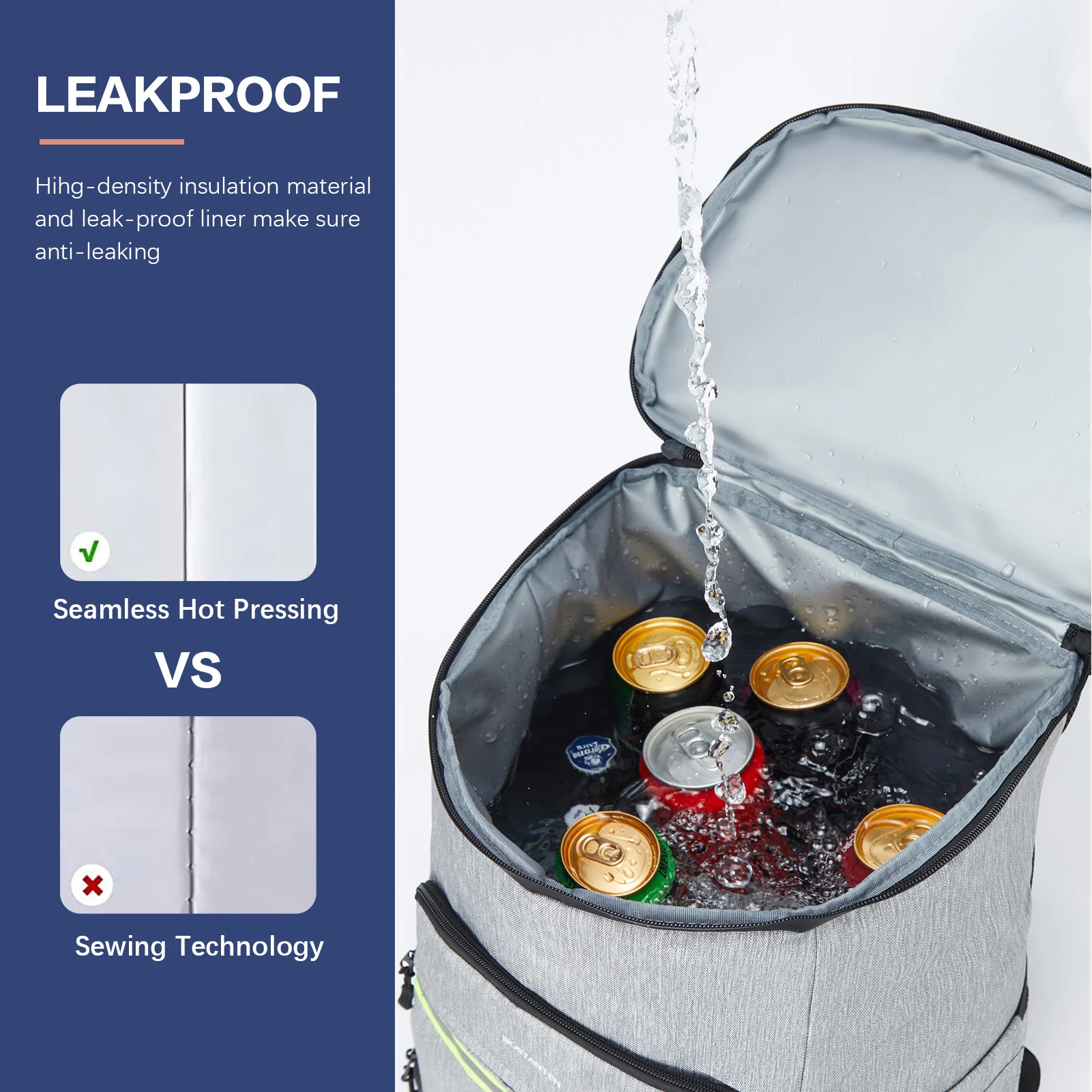 Backpack Cooler - 30 Cans Leakproof Insulated Cooler Backpack with Trolley Sleeve, Lightweight Soft Cooler Bag - Image 12