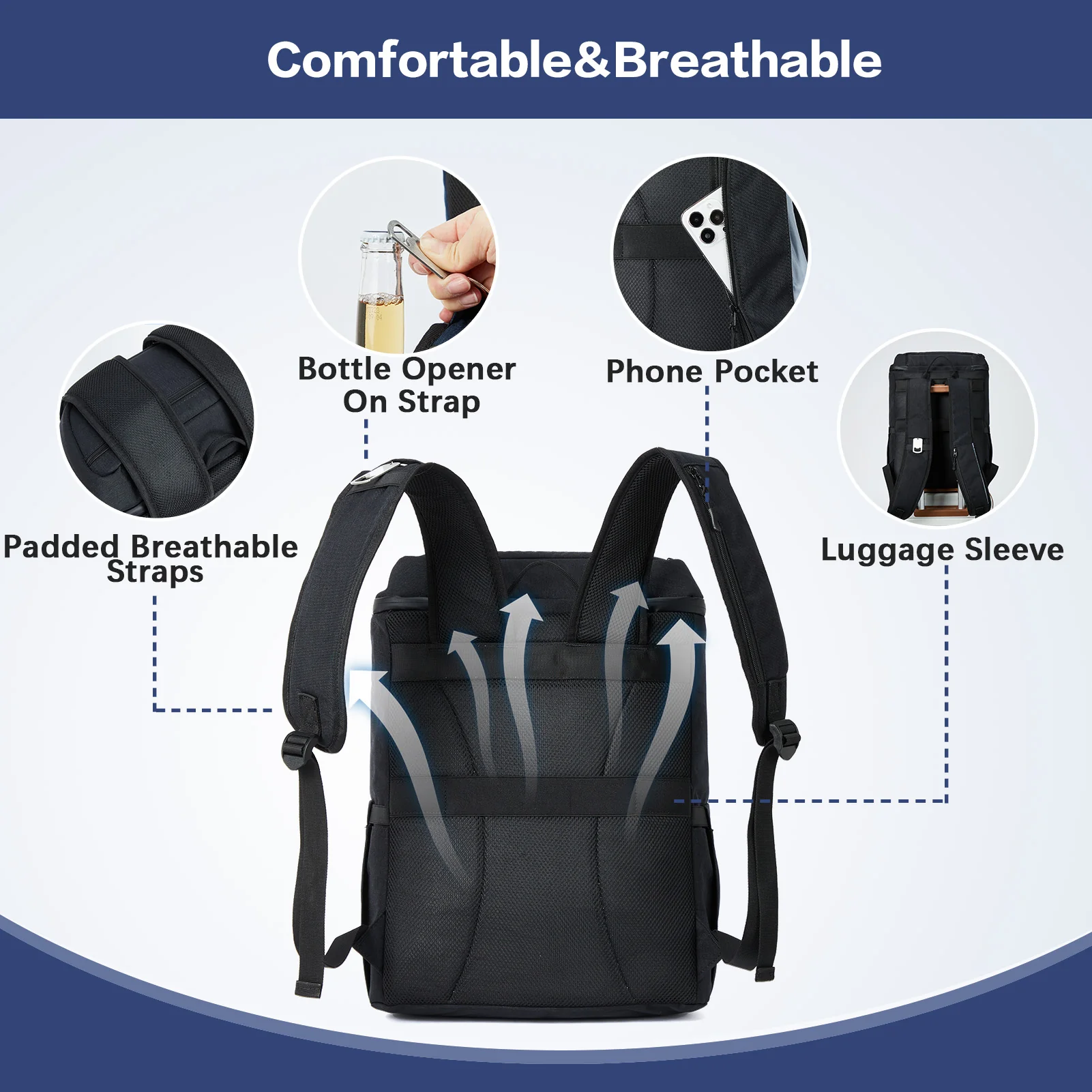 Backpack Cooler - 30 Cans Leakproof Insulated Cooler Backpack with Trolley Sleeve, Lightweight Soft Cooler Bag - Image 4