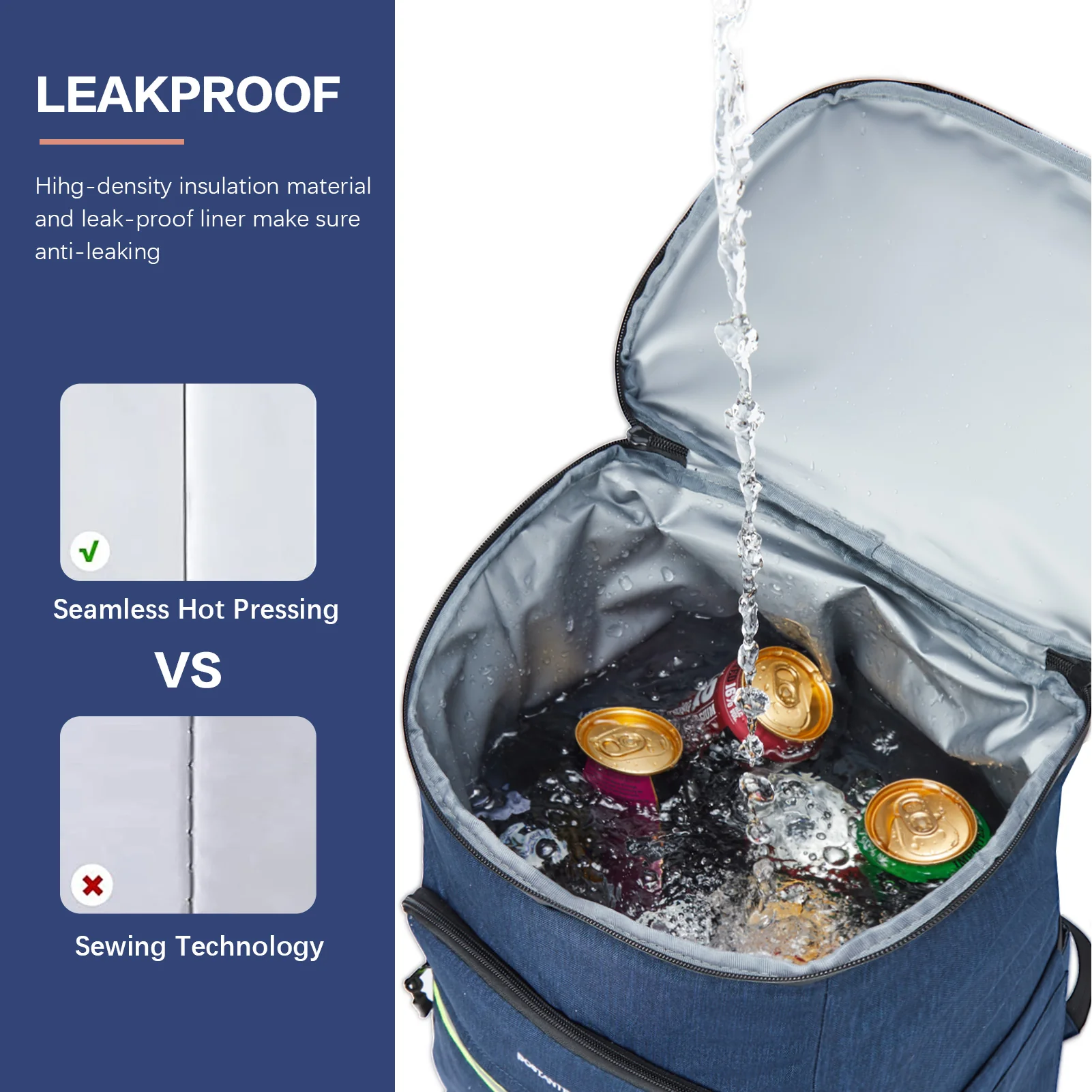 Backpack Cooler - 30 Cans Leakproof Insulated Cooler Backpack with Trolley Sleeve, Lightweight Soft Cooler Bag - Image 7