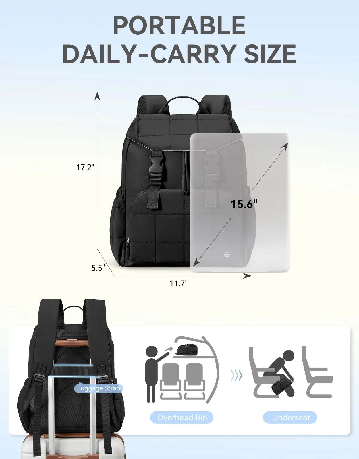 AVE 15.6 Inch Taslan Quilted Lightweight  Laptop Backpack - Image 12