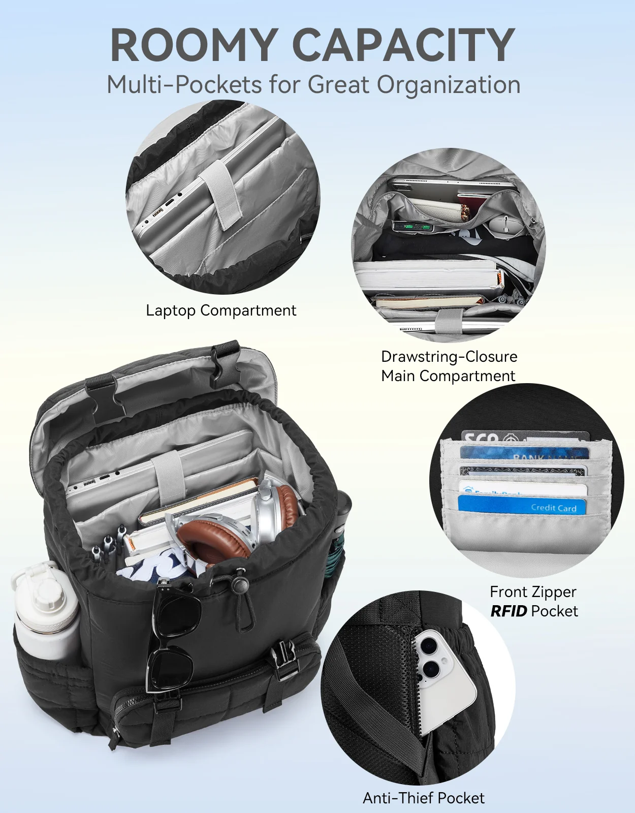 AVE 15.6 Inch Taslan Quilted Lightweight  Laptop Backpack - Image 13