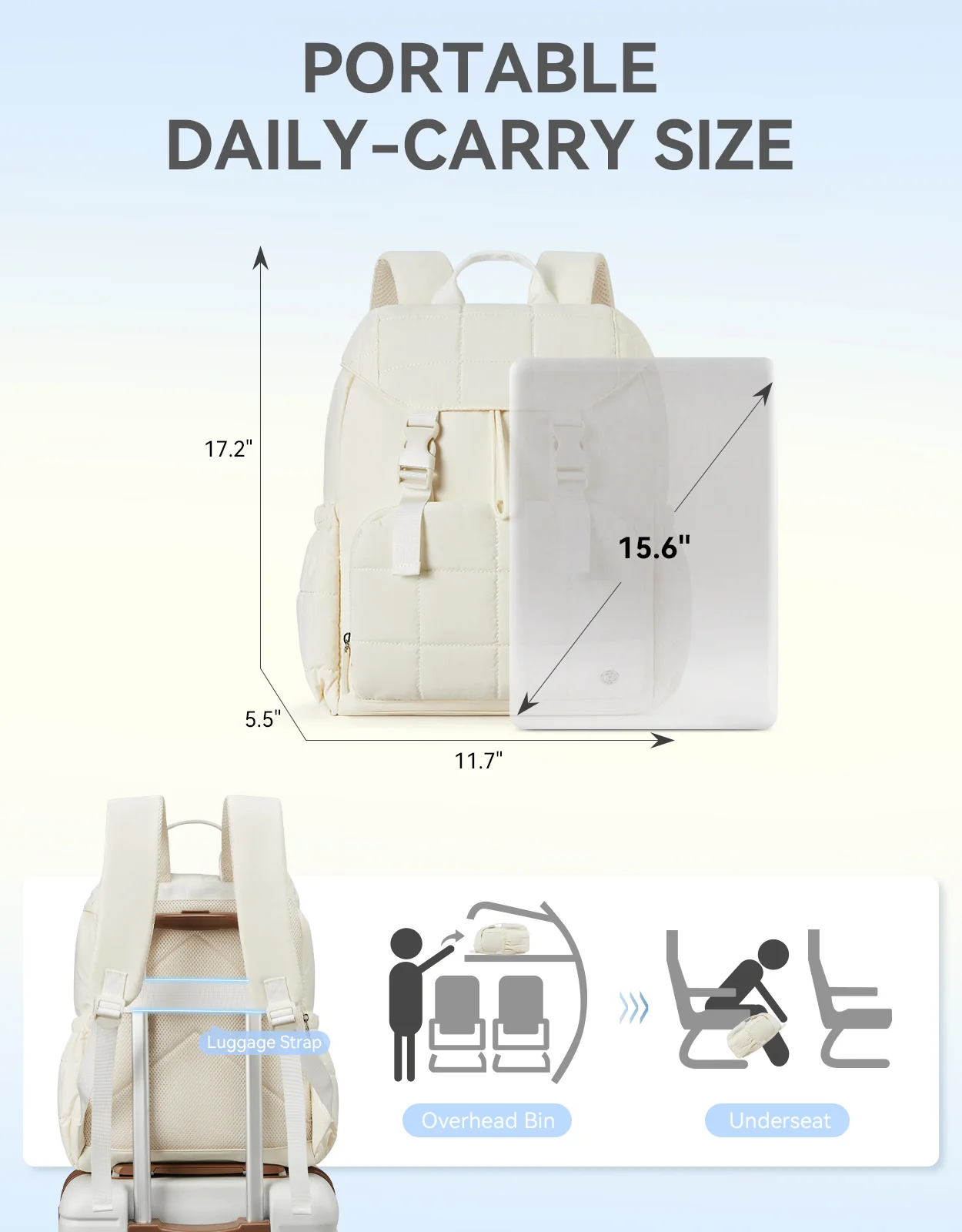 AVE 15.6 Inch Taslan Quilted Lightweight  Laptop Backpack - Image 20