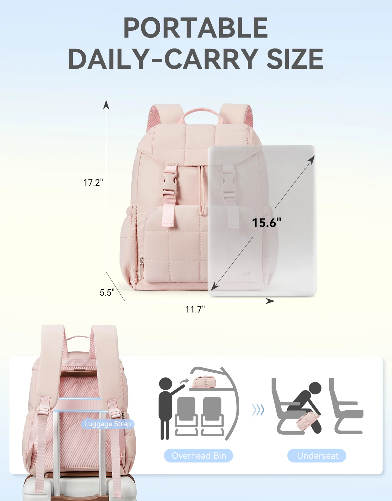 AVE 15.6 Inch Taslan Quilted Lightweight  Laptop Backpack - Image 27