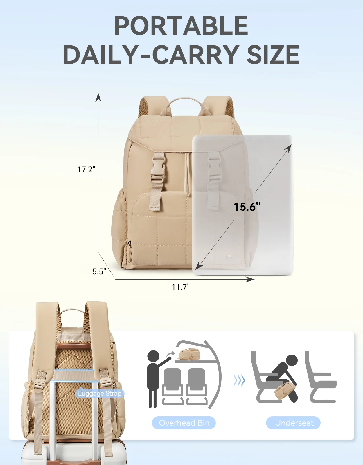 AVE 15.6 Inch Taslan Quilted Lightweight  Laptop Backpack - Image 3