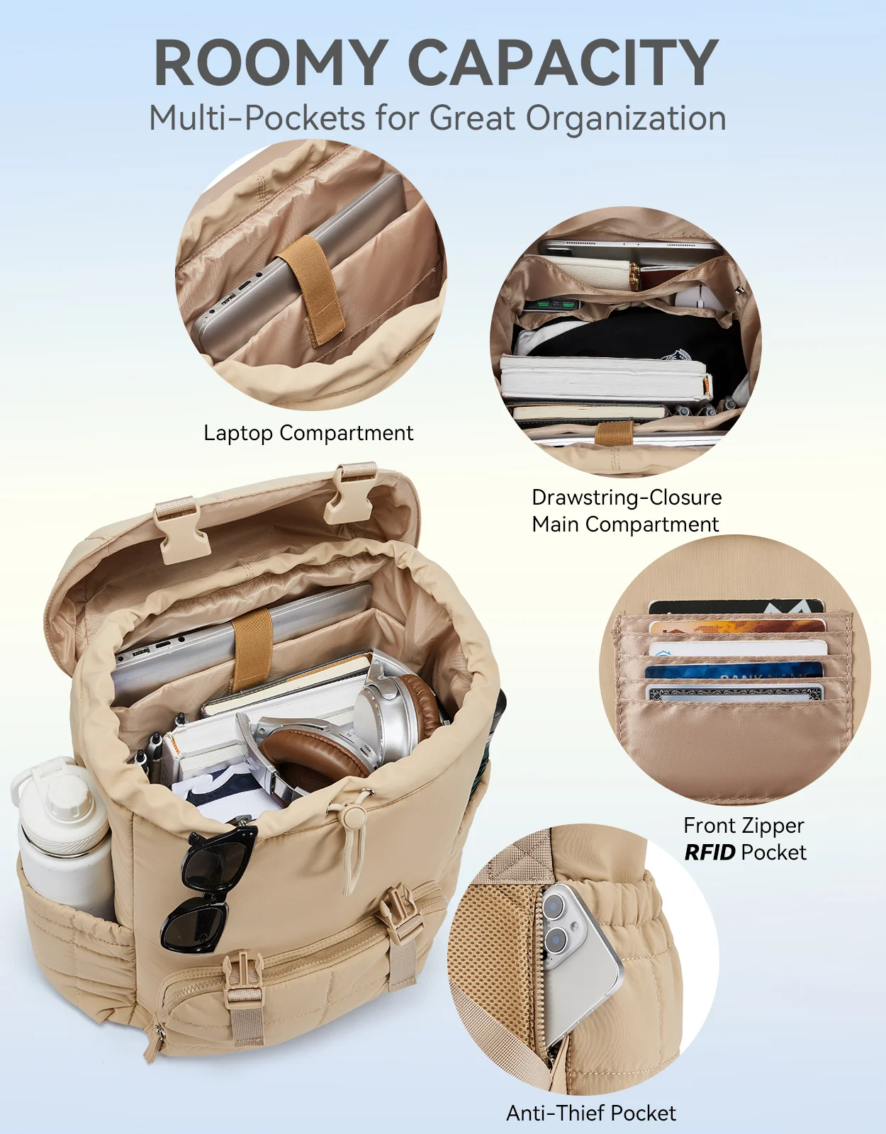 AVE 15.6 Inch Taslan Quilted Lightweight  Laptop Backpack - Image 4