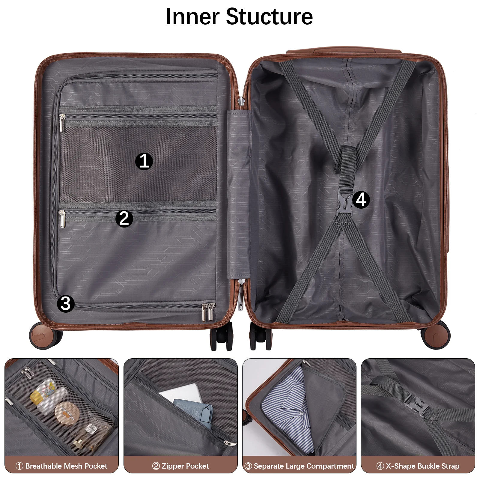 Arrio 20 inch Carry On Fashion Hardside Spinner Wheels Luggage - Image 4