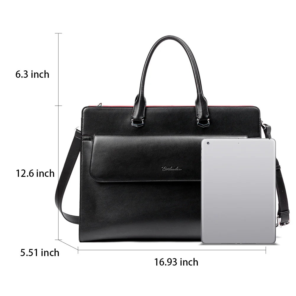 Mizuki Black Leather Briefcase Women's - Messenger Bags - Image 15