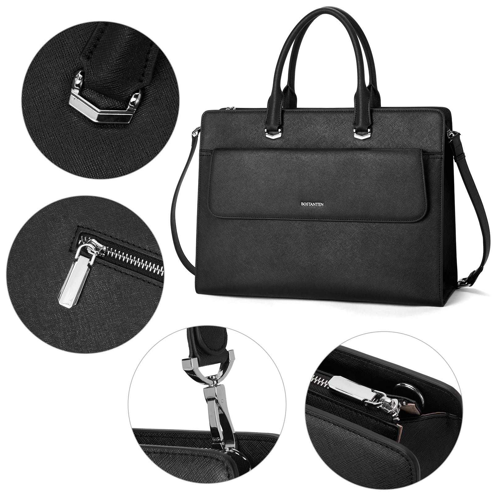 Mizuki Black Leather Briefcase Women's - Messenger Bags - Image 6