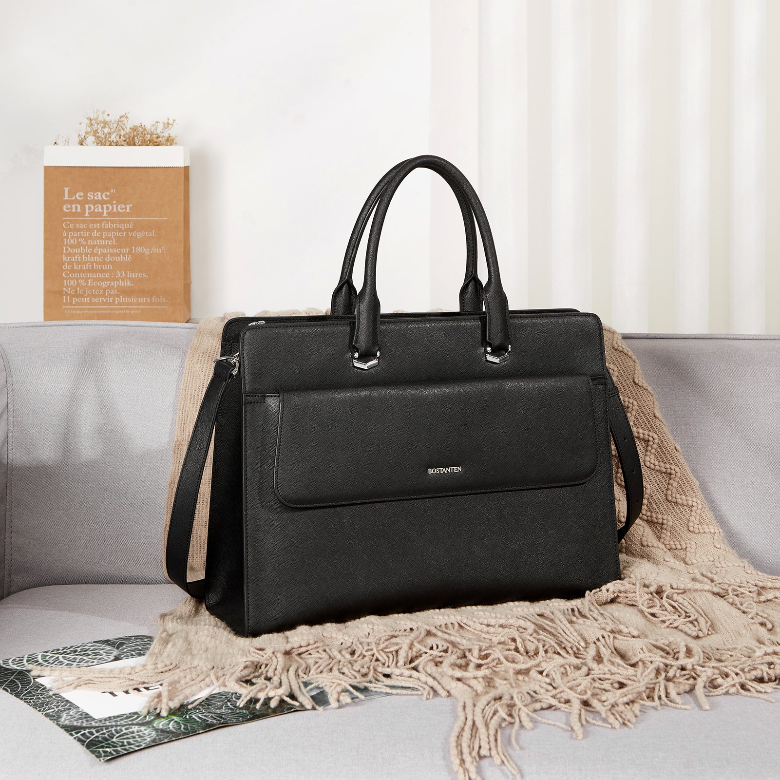 Mizuki Black Leather Briefcase Women's - Messenger Bags - Image 9