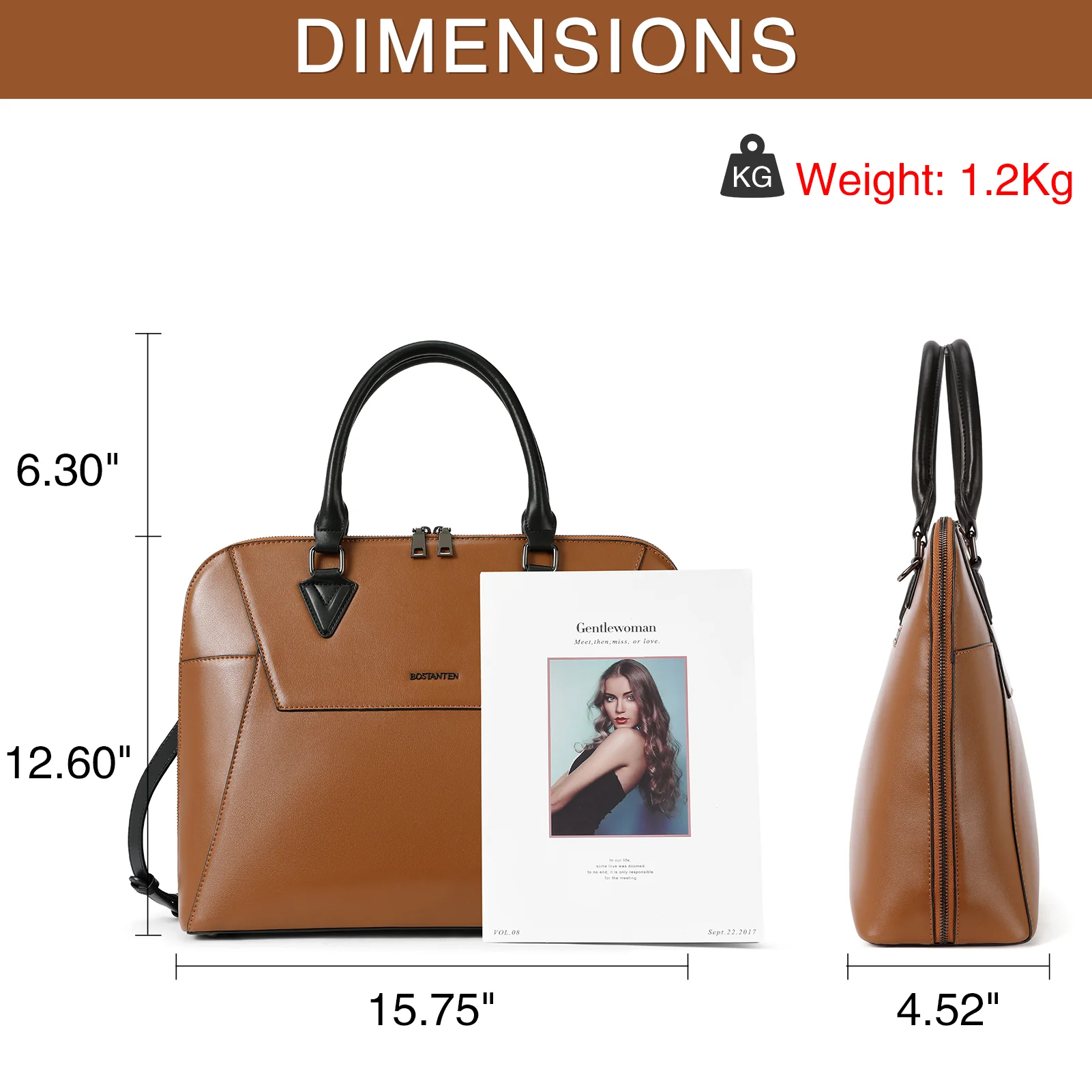 Jasmina  Women's Leather lawyer Briefcase — Henna - Image 14