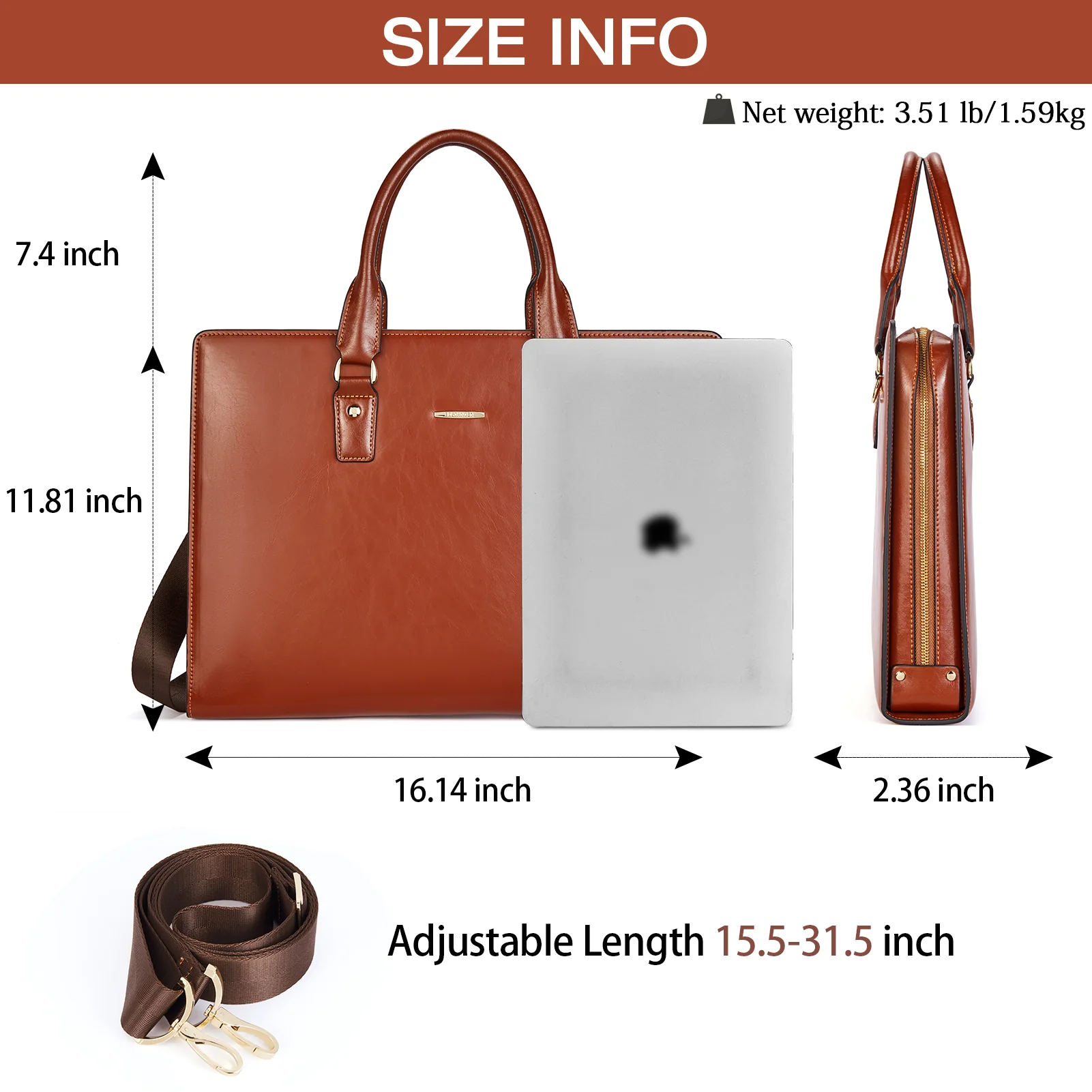 BOSTANTEN Briefcase for Women Leather Laptop Bag Lawyer Business Vintage Slim Work Bags - Image 3