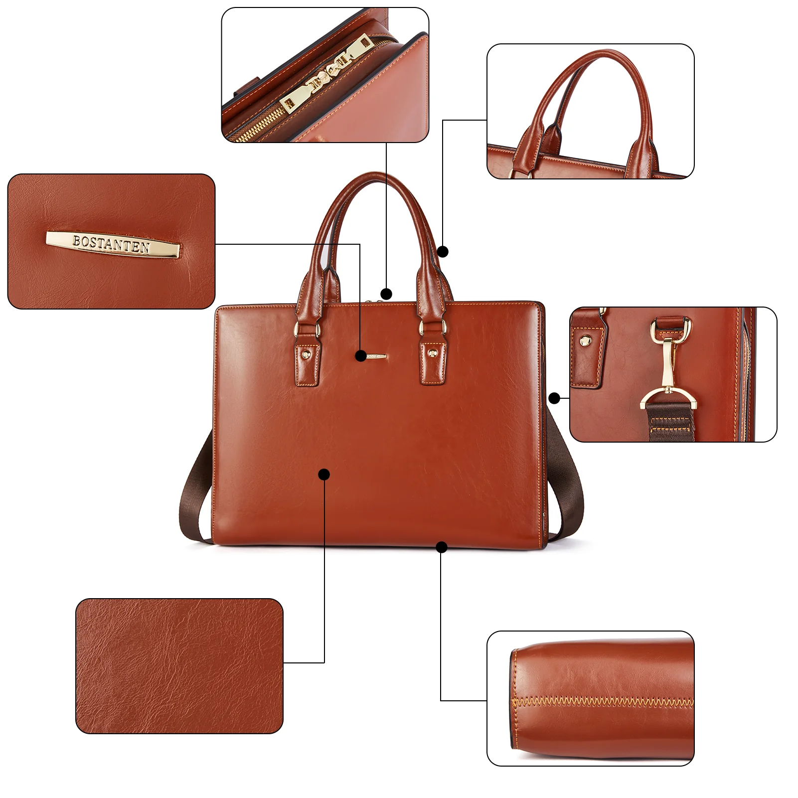 BOSTANTEN Briefcase for Women Leather Laptop Bag Lawyer Business Vintage Slim Work Bags - Image 5