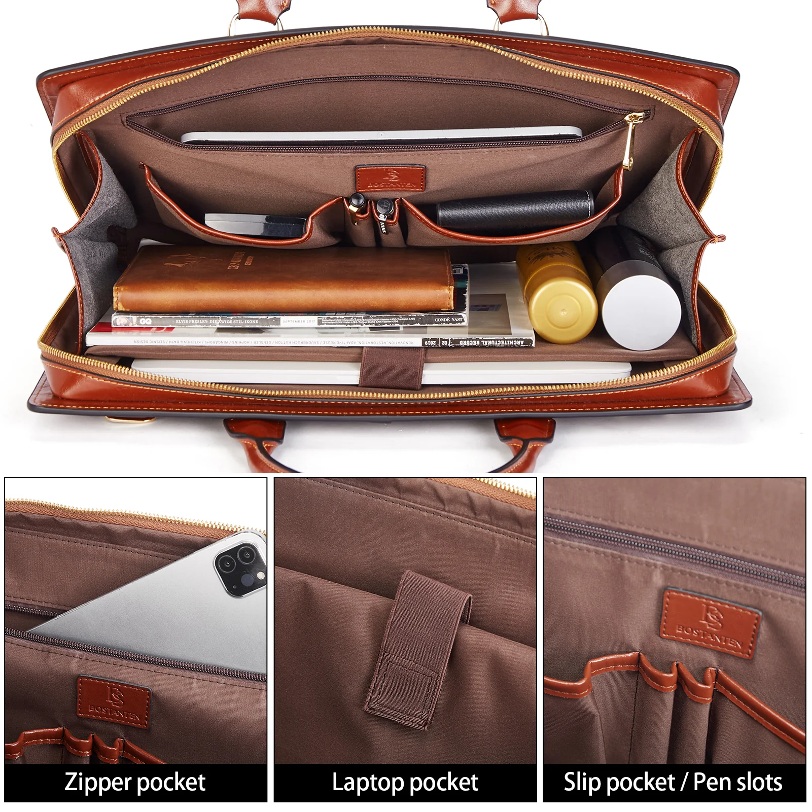 BOSTANTEN Briefcase for Women Leather Laptop Bag Lawyer Business Vintage Slim Work Bags - Image 6