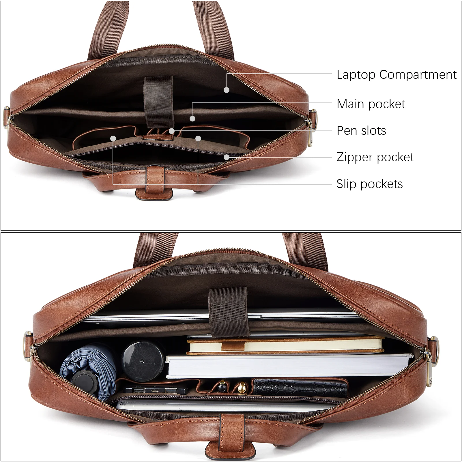 Soft Leather Briefcase with Shoulder Strap for 15.6 inch Laptop - Perfect for Men - Image 2