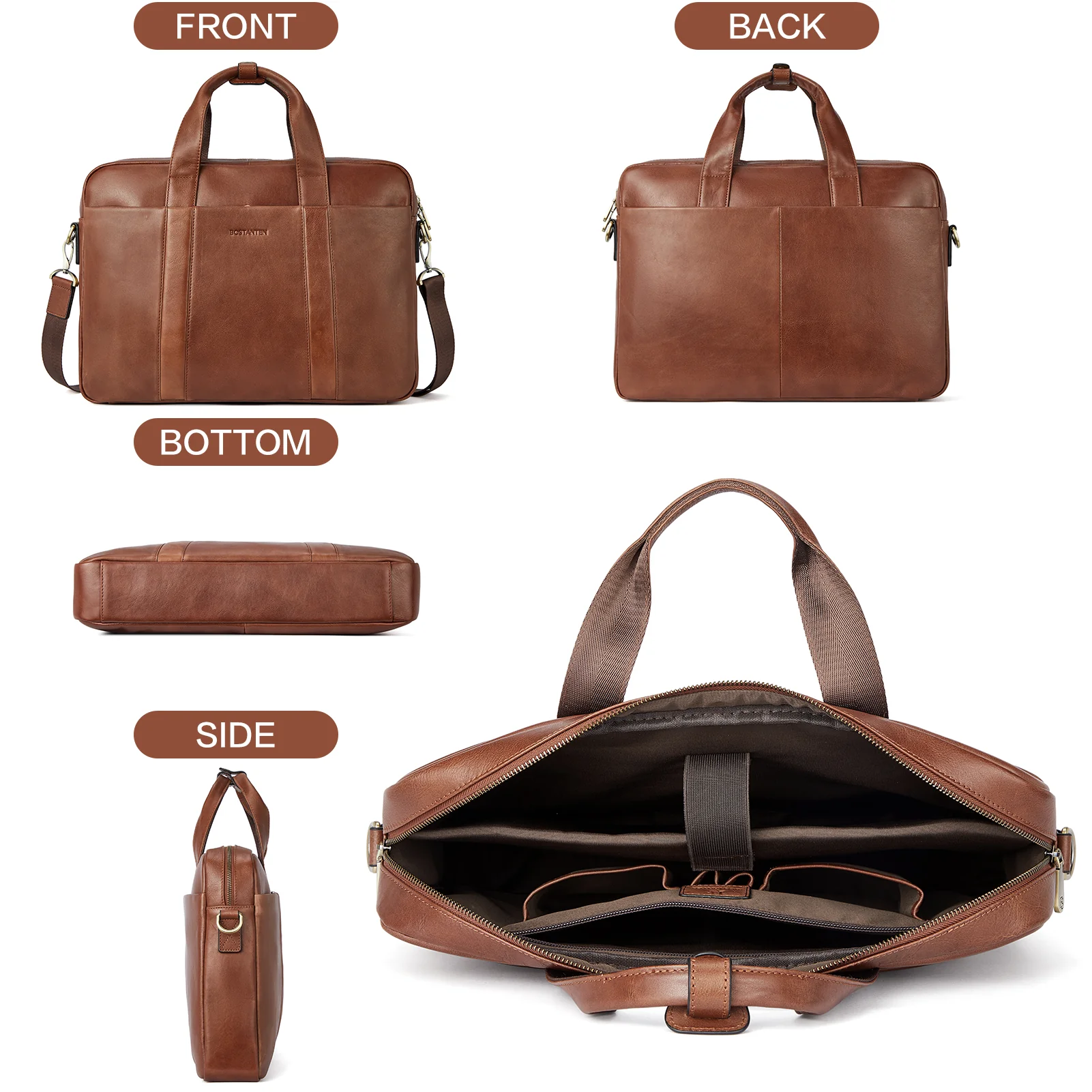 Soft Leather Briefcase with Shoulder Strap for 15.6 inch Laptop - Perfect for Men - Image 6