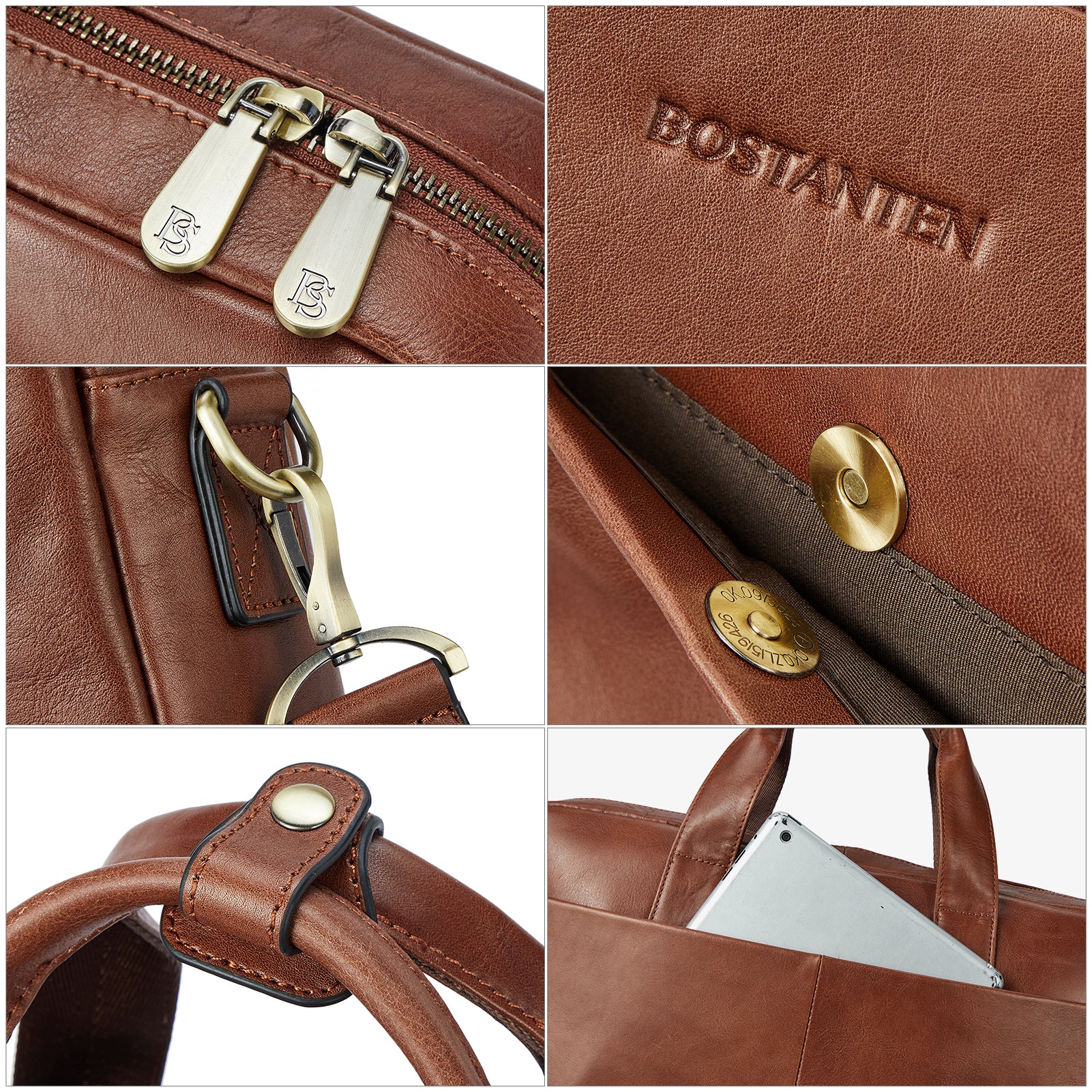 Soft Leather Briefcase with Shoulder Strap for 15.6 inch Laptop - Perfect for Men - Image 7