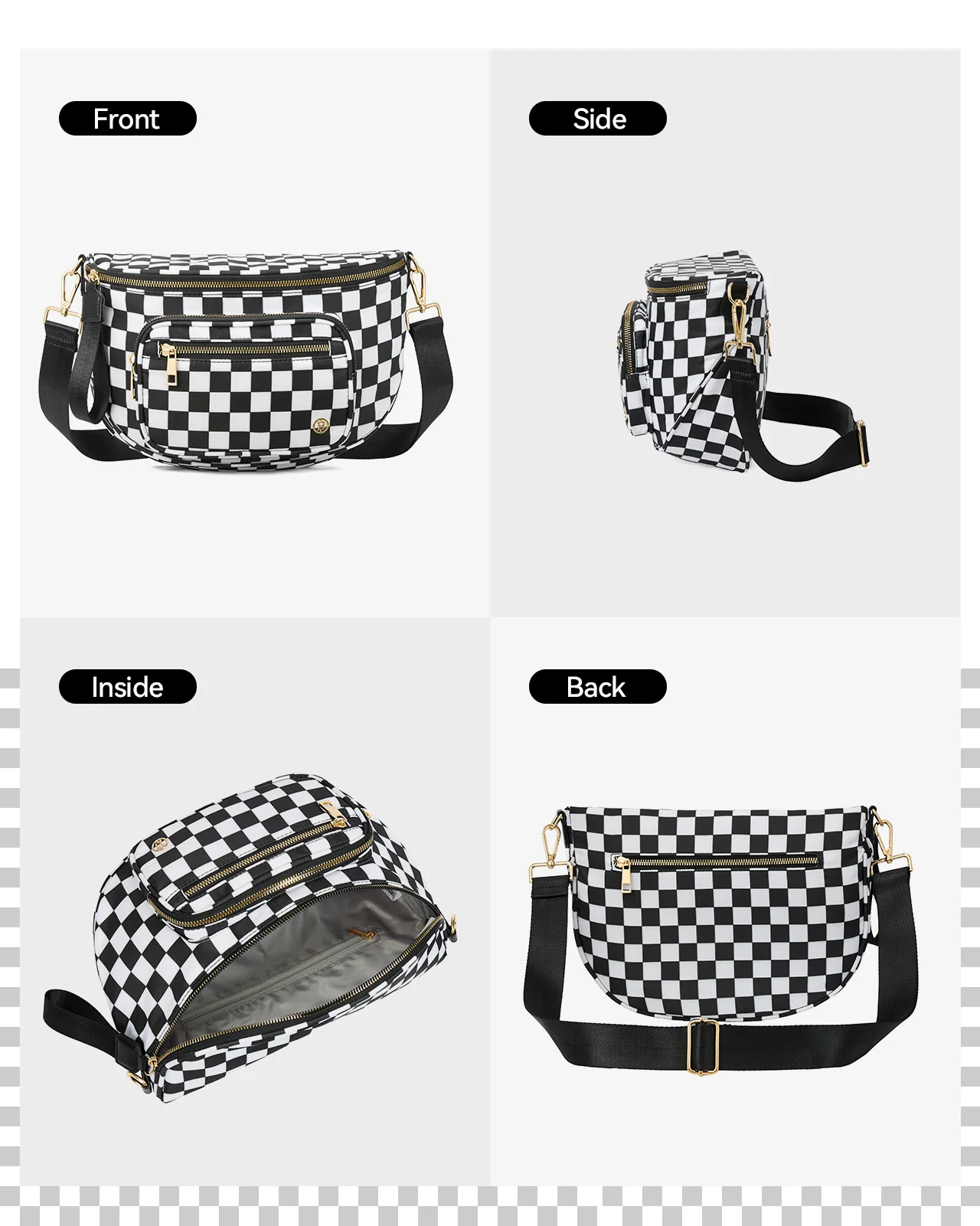 NOVA Checkered Leather Bum & Crossbody Bag – RFID Protected - Image 13