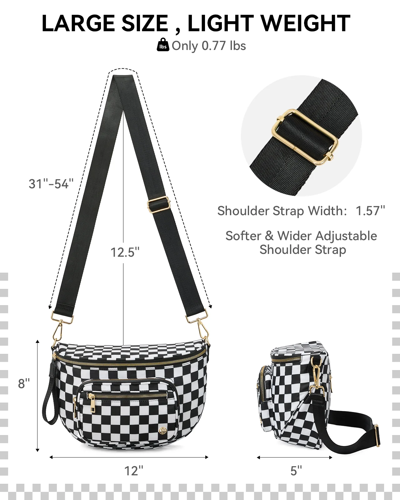 NOVA Checkered Leather Bum & Crossbody Bag – RFID Protected - Image 14