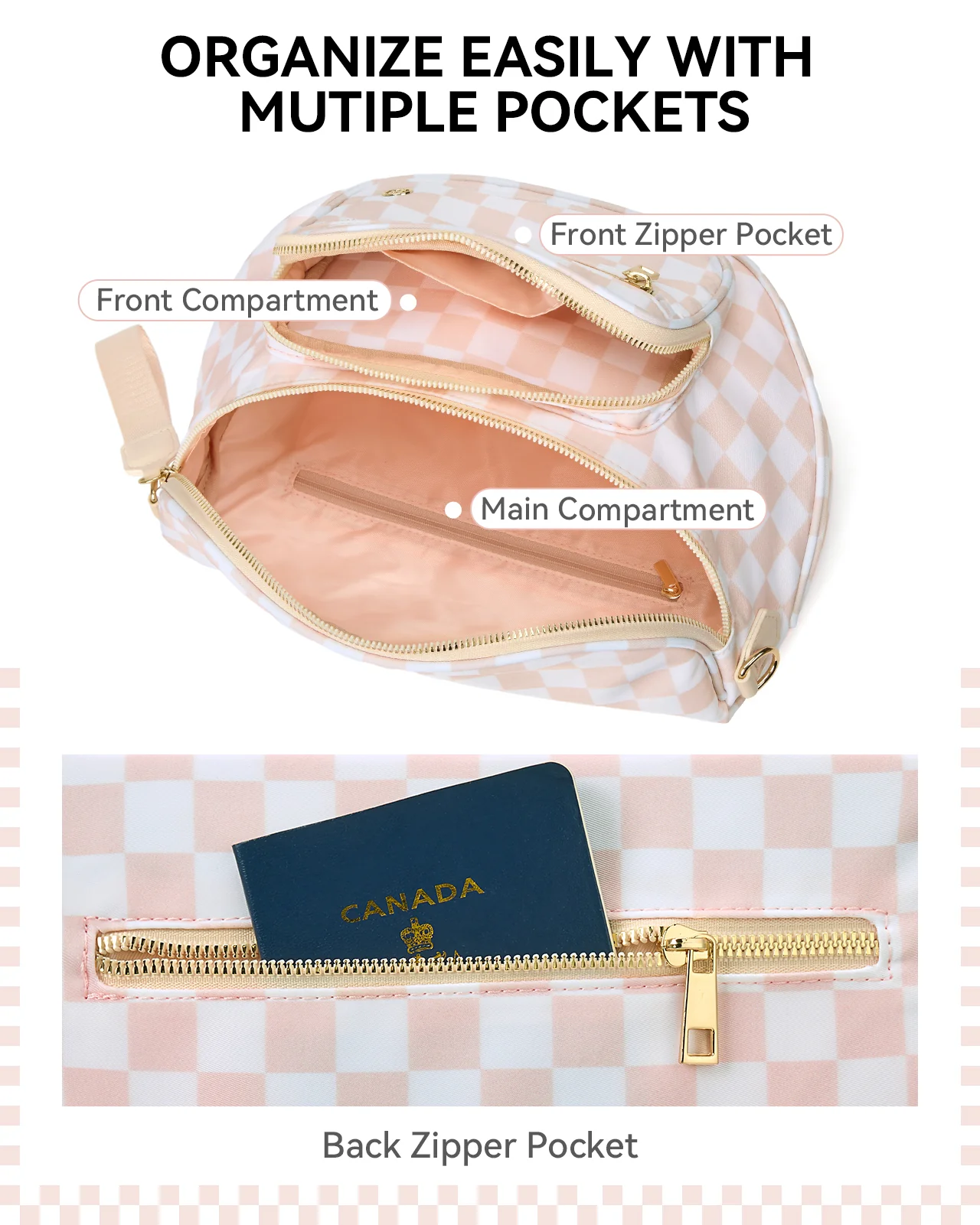 NOVA Checkered Leather Bum & Crossbody Bag – RFID Protected - Image 22