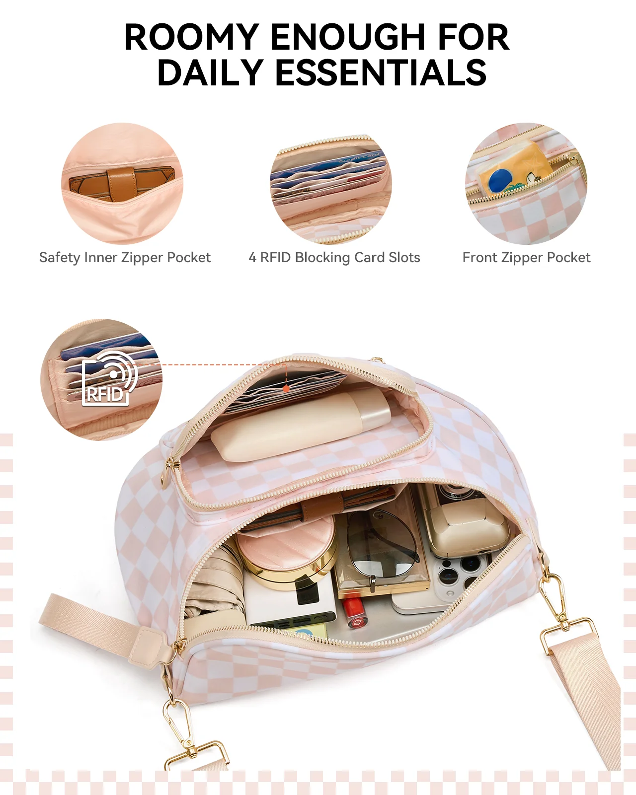 NOVA Checkered Leather Bum & Crossbody Bag – RFID Protected - Image 23